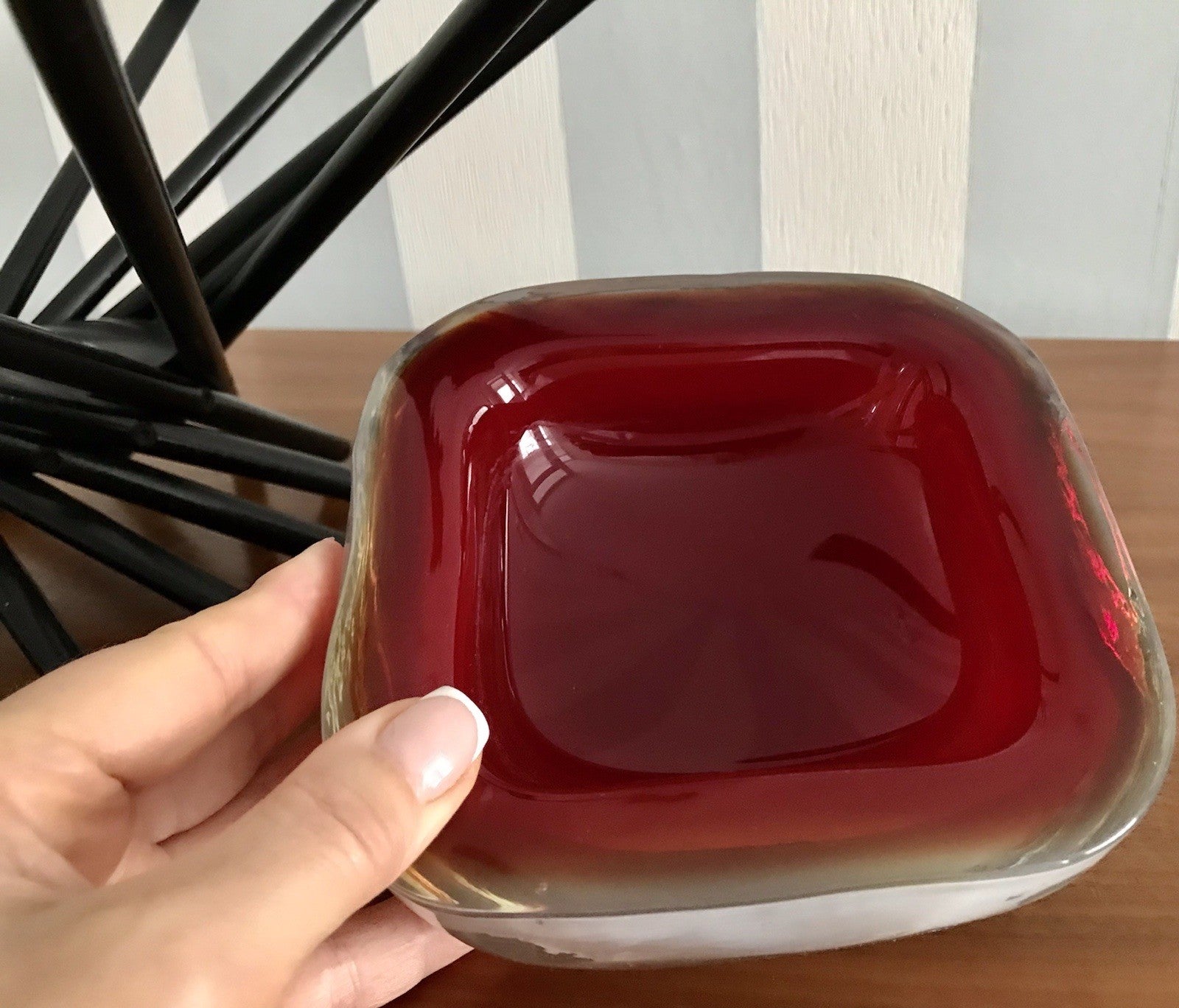 Vintage 60er Murano Glas Schale Barovier? Rot weiß gelb edel