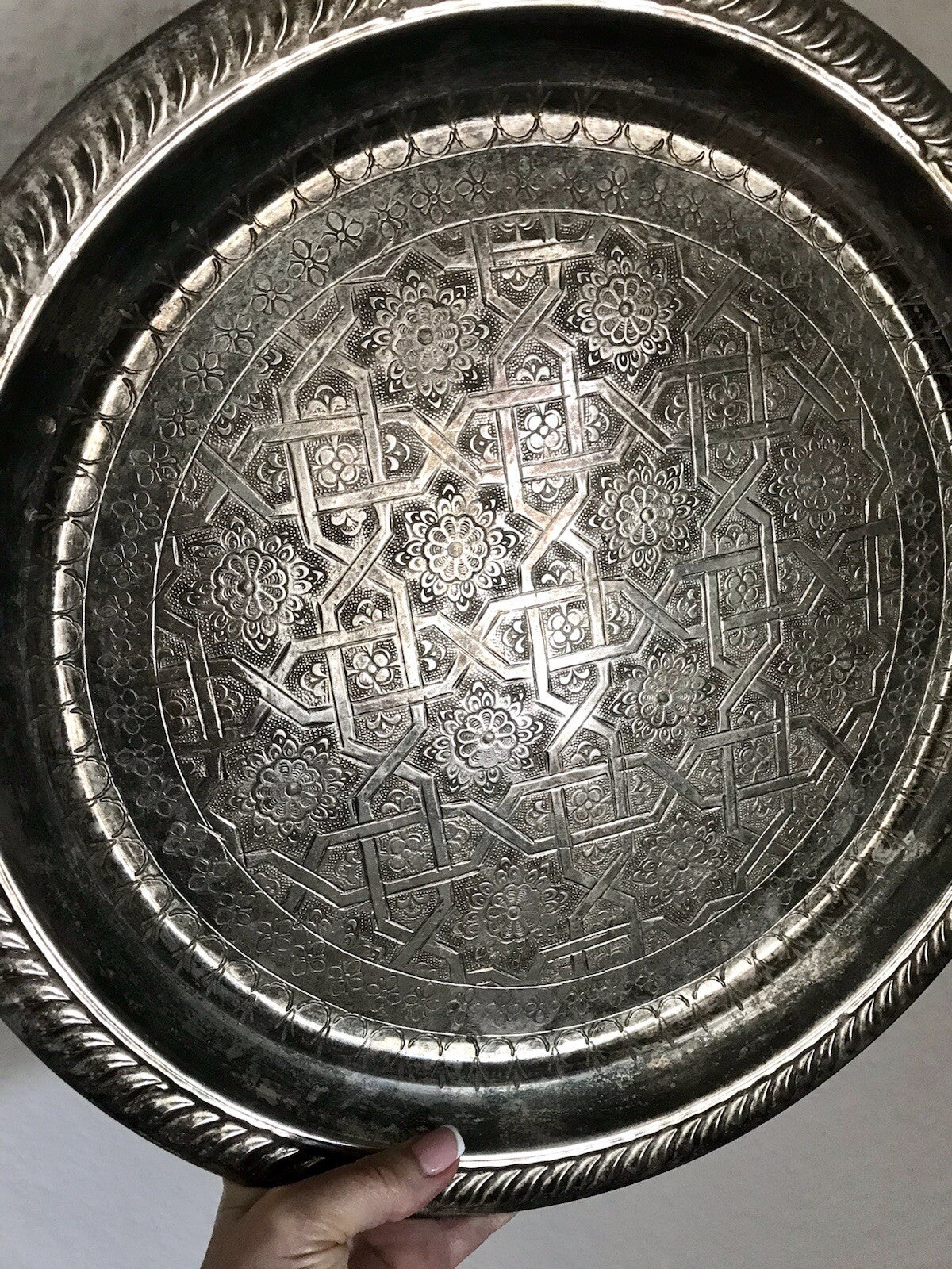 Vintage Tablett Teetablettt Serviertablett versilbert ziseliert Marokko