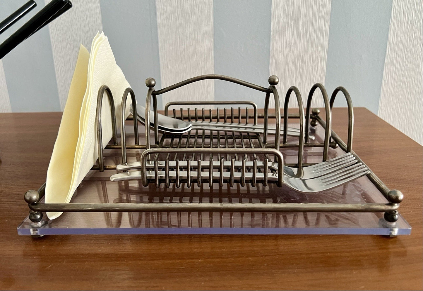 Vintage Mid Century 60er Esstisch Organizer Caddy Halter versilbert