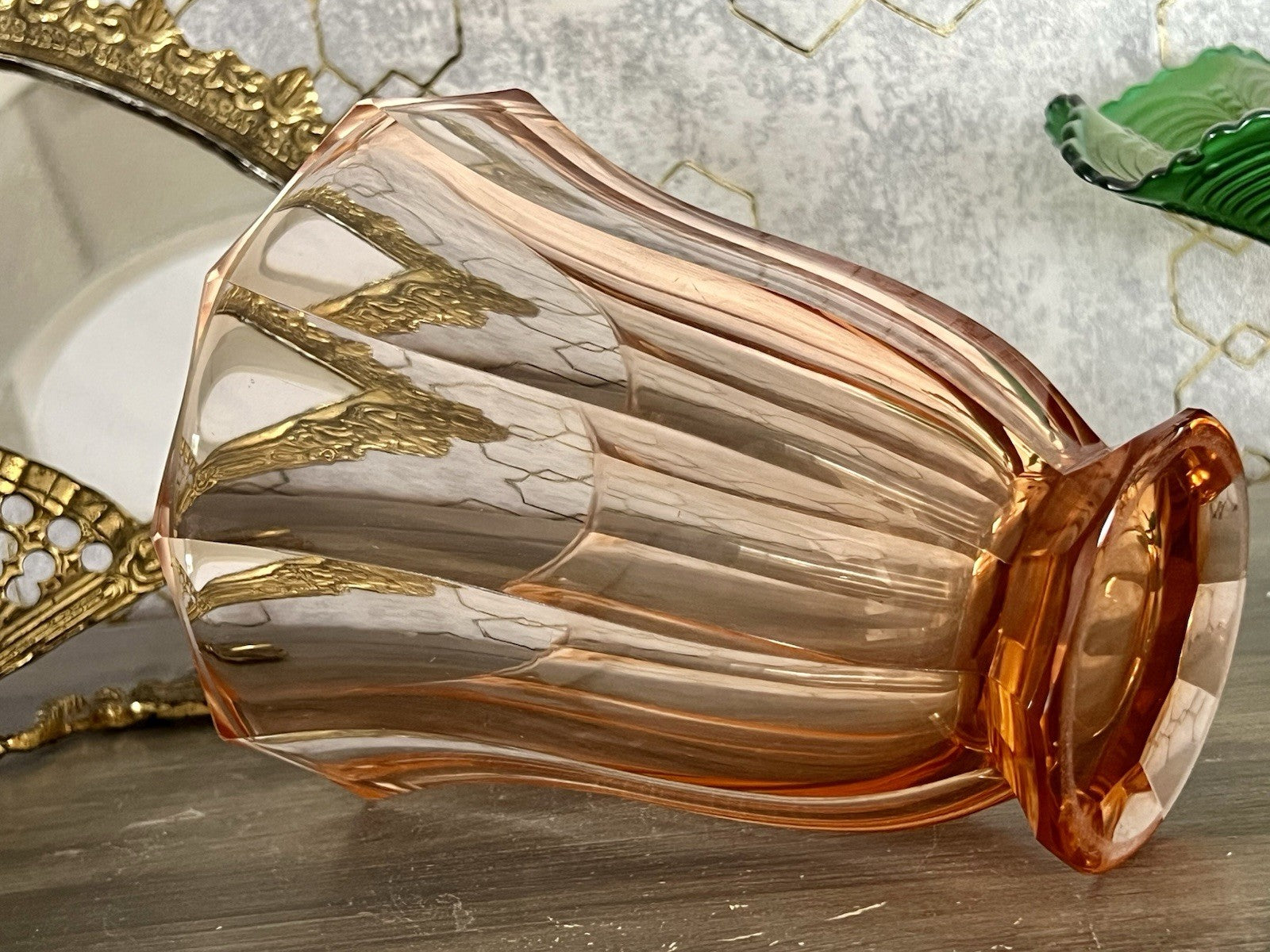 Antik Art Déco Vase Glasvase geschliffen rosa Rosalin Glas
