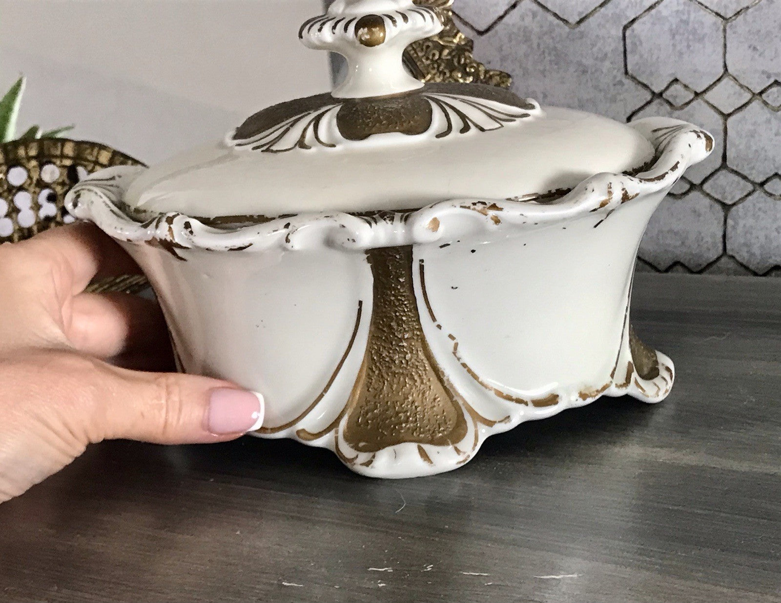 Antik Art Déco Porzellan Dose Deckeldose Schatulle Bonboniere Neu-Tettau 1930