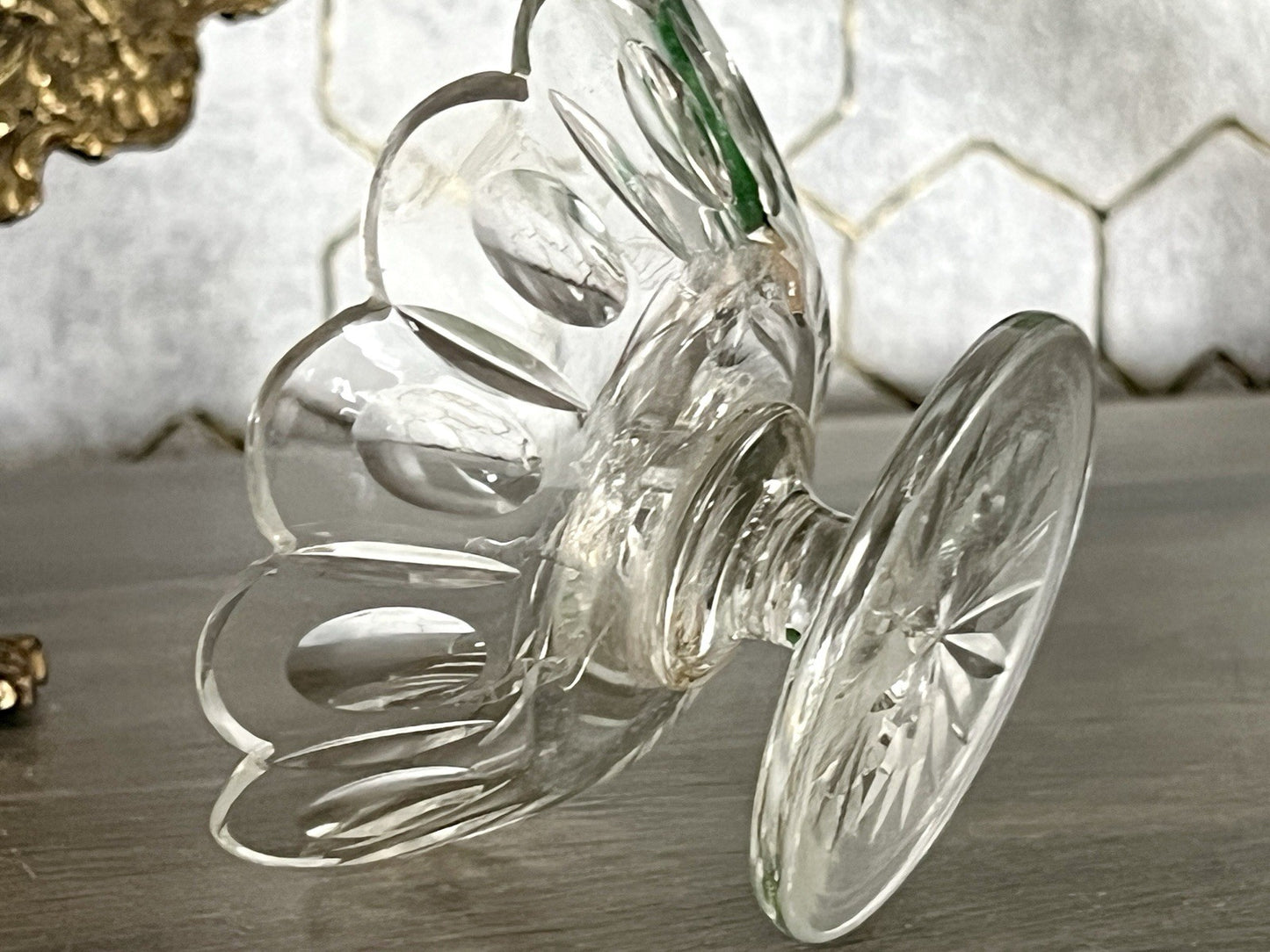 Antik Biedermeier kleine Fußschale Schale Glasschale um 1850 Oliven