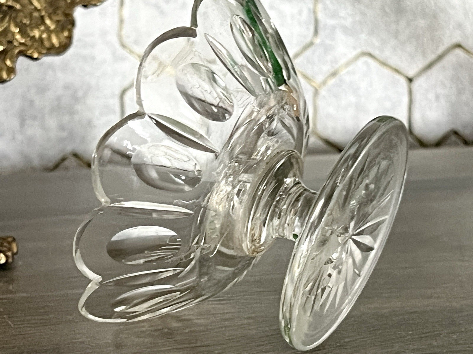 Antik Biedermeier kleine Fußschale Schale Glasschale um 1850 Oliven