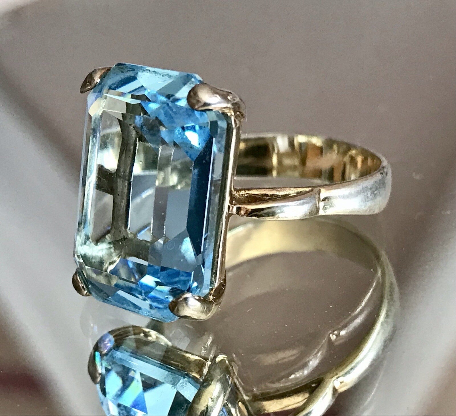 Vintage alt Damen Ring blauer Stein Silber vergoldet 925 Gr.59 18,8 wunderschön!