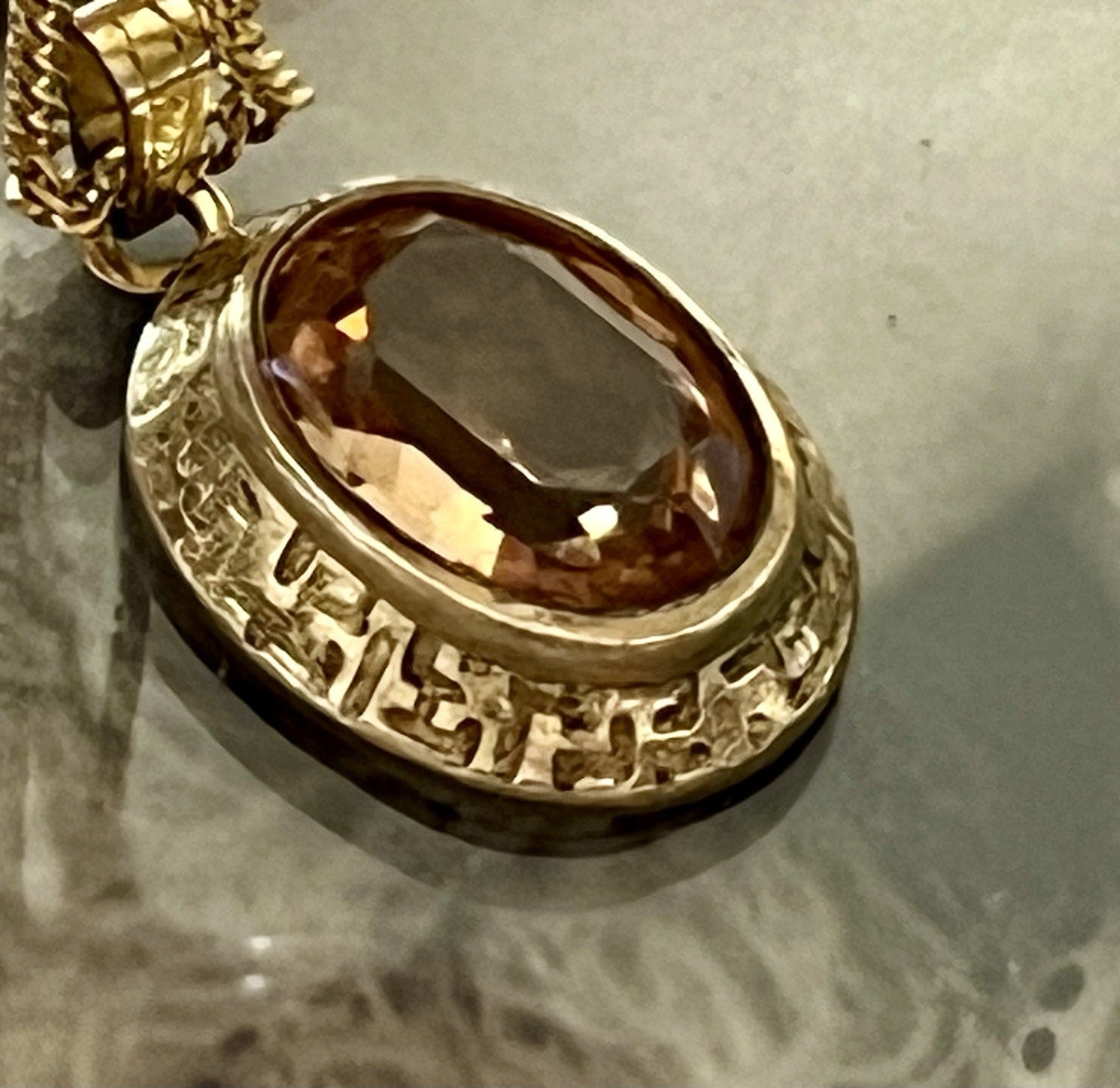 Vintage Halskette mit Änhänger Amerik. Doublè gold Rauchquarz? Sehr SCHÖN K&L