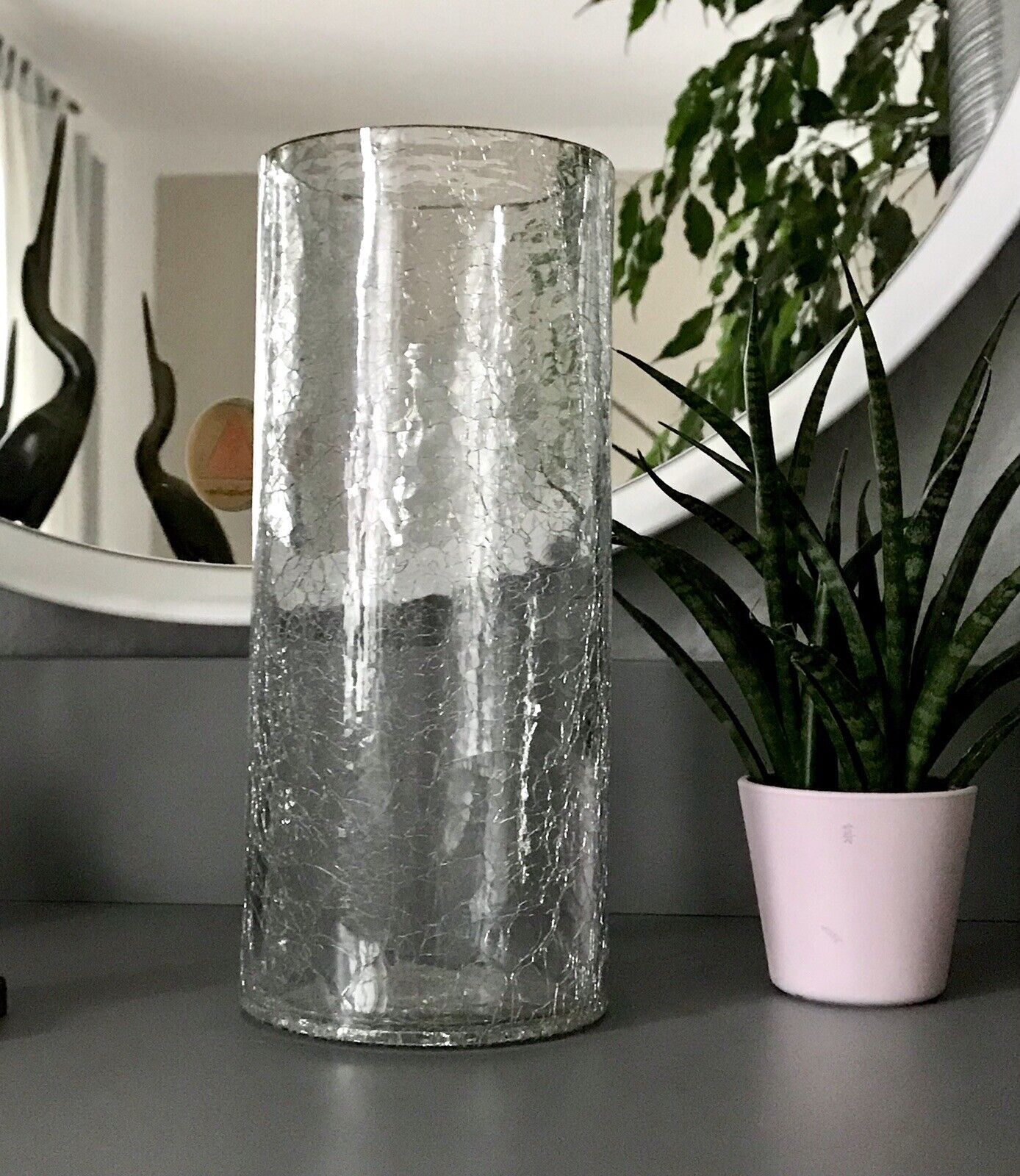 Vintage Kristallglas Kunstglas Craquelée Vase Glasvase zylindrisch groß