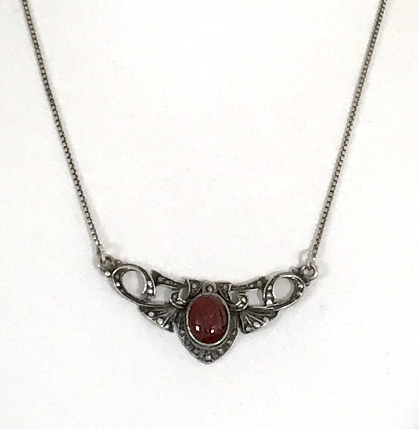 Antik Jugendstil Art Déco 925 Silber Collier Halskette Karneol Granulierungen
