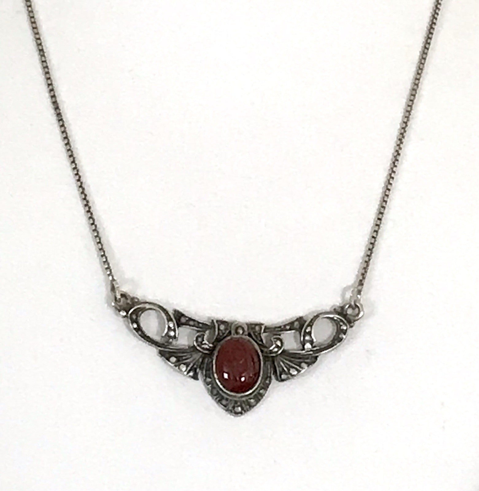 Antik Jugendstil Art Déco 925 Silber Collier Halskette Karneol Granulierungen