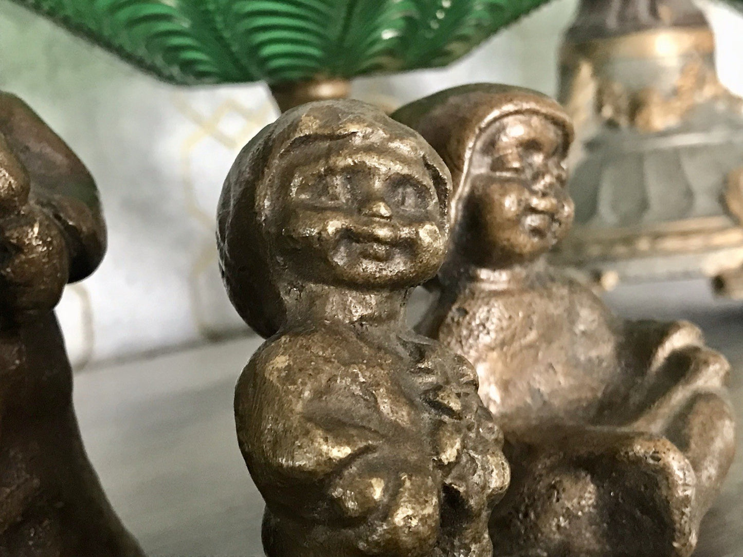 6x Vintage Bronze Figur Kinder Skulpturen Limpke u.a. Mädchen mit Puppe SCHÖN!