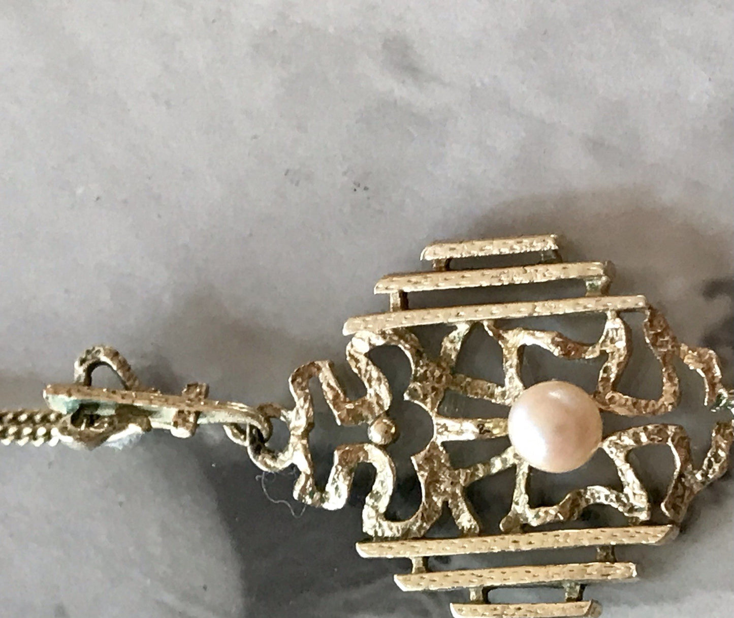 Vintage Designer Anhänger Perle Amerik. Doublè vergoldet Brutalismus MCM TeKa