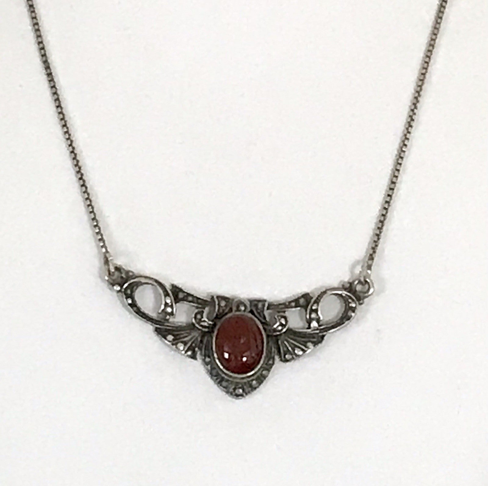 Antik Jugendstil Art Déco 925 Silber Collier Halskette Karneol Granulierungen