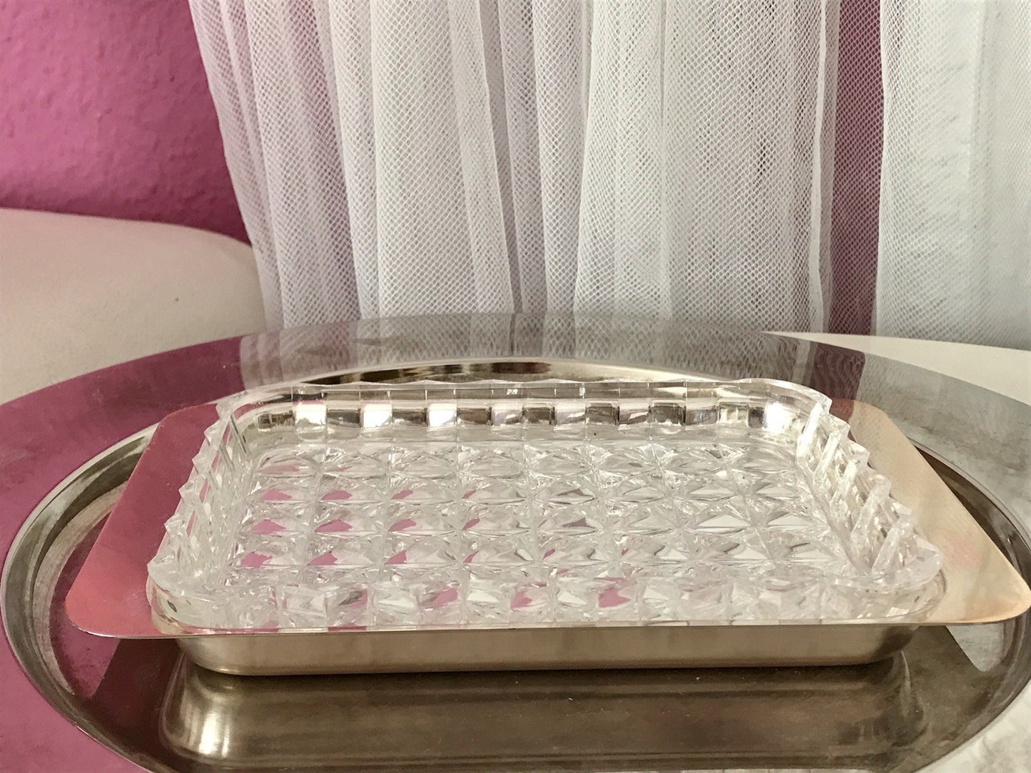 Vintage alt WMF Butterschale versilbert mit Kristallglas Einsatz Wagenfeld Ära