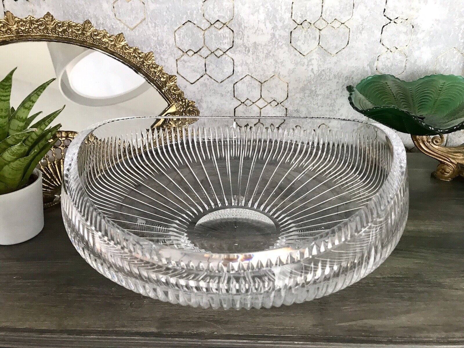 Vintage EDEL Bleikristall Schale Glasschale Kristallglas Glas Groß Schliff