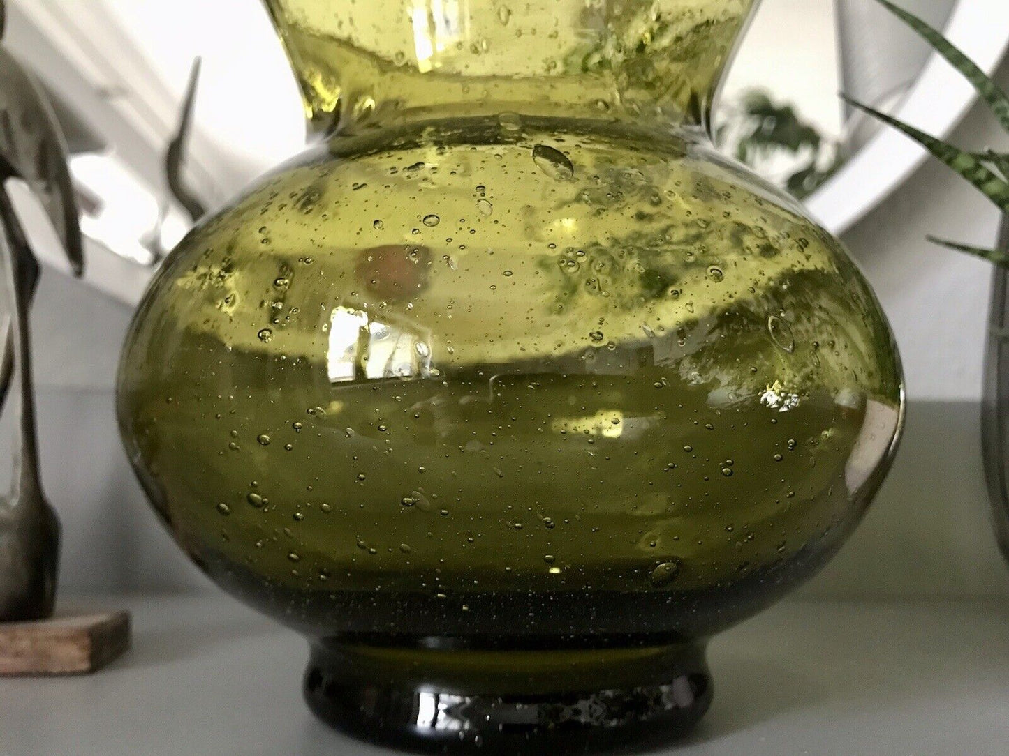 Vintage 60er Design Glasvase Glas oliv Grün Vase  Mid Century Bubble