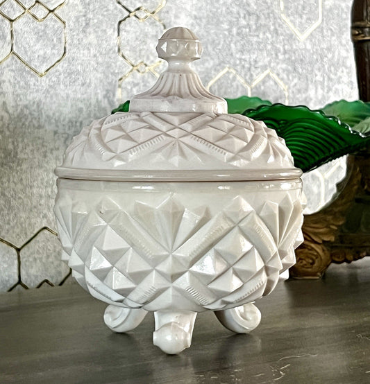 Antik Jugendstil Glasdose Dose Opalglas Deckeldose Pressglas SCHÖN Opalin