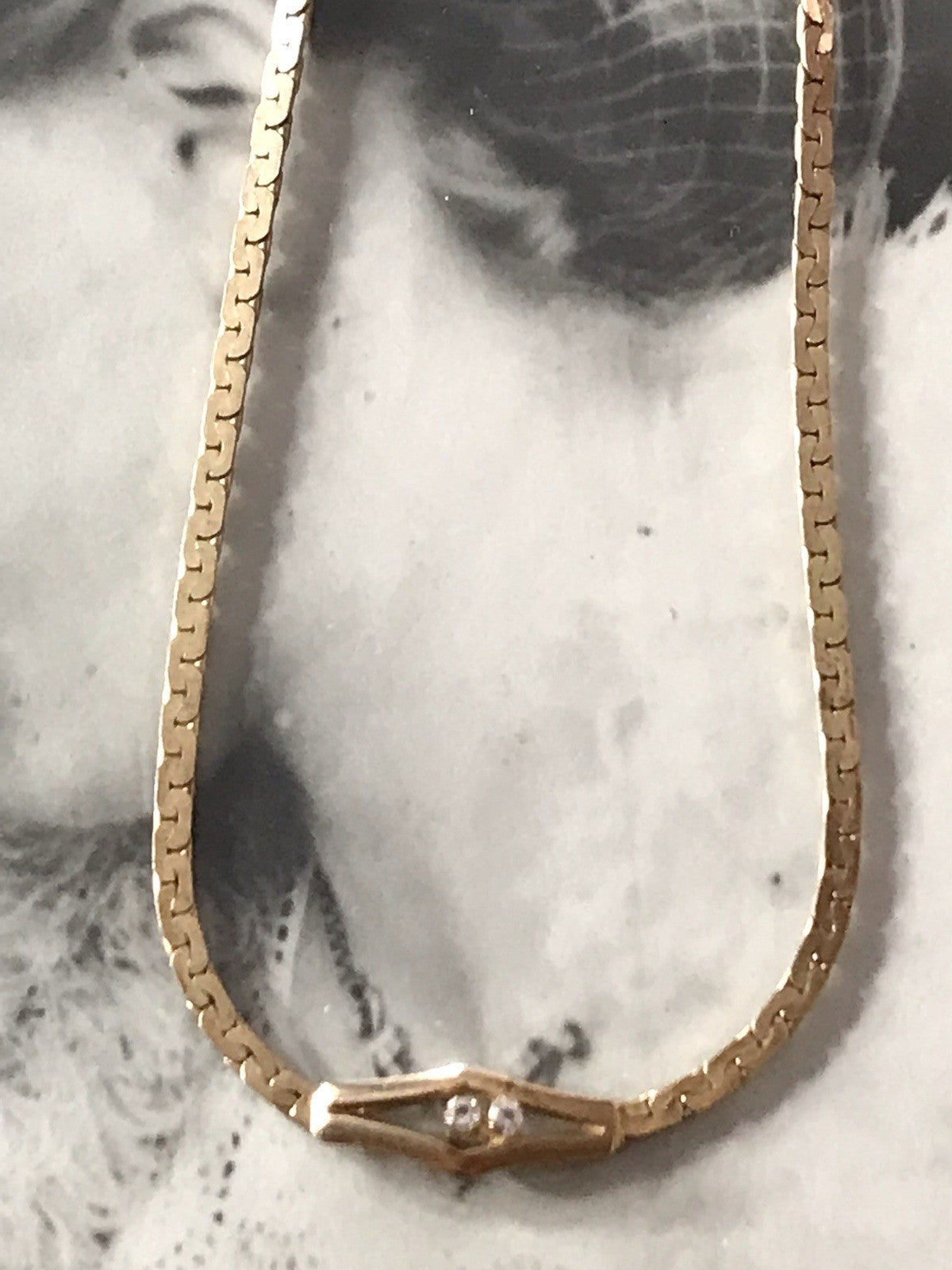 Alt Edel Vintage 835 Silber vergoldet Collier Halskette farblose Steine