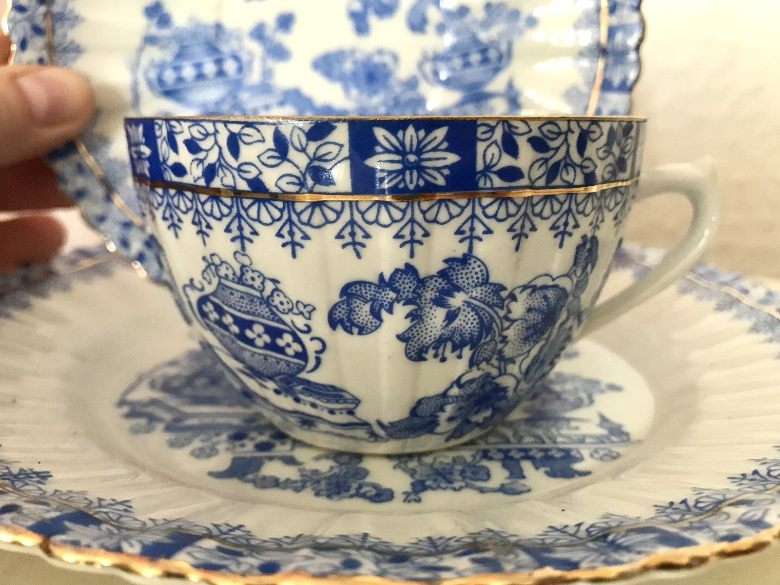 Antik Vintage Porzellan 1 Kaffee-Gedeck Sammeltasse Schön! China blau Tuppack&