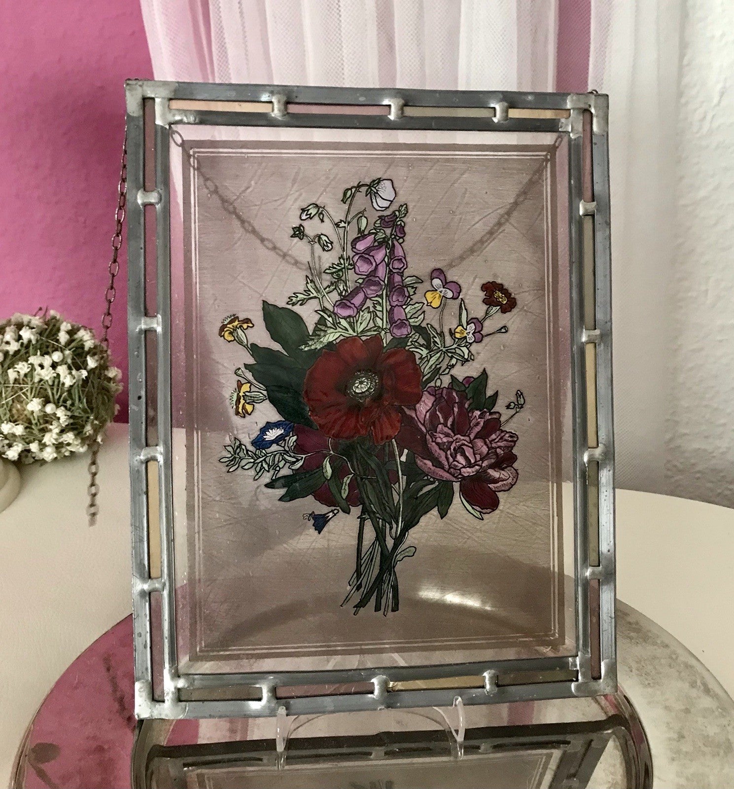 Antik? alt Bleiverglasung Fensterbild Blumenbouquett Glasmalerei