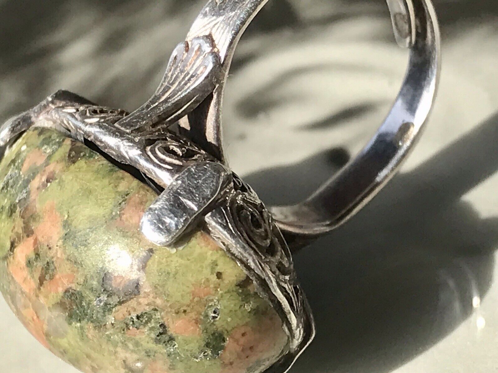Antik England Jugendstil Edel DAMEN RING 925 Silber Jaspis Birmingham AH