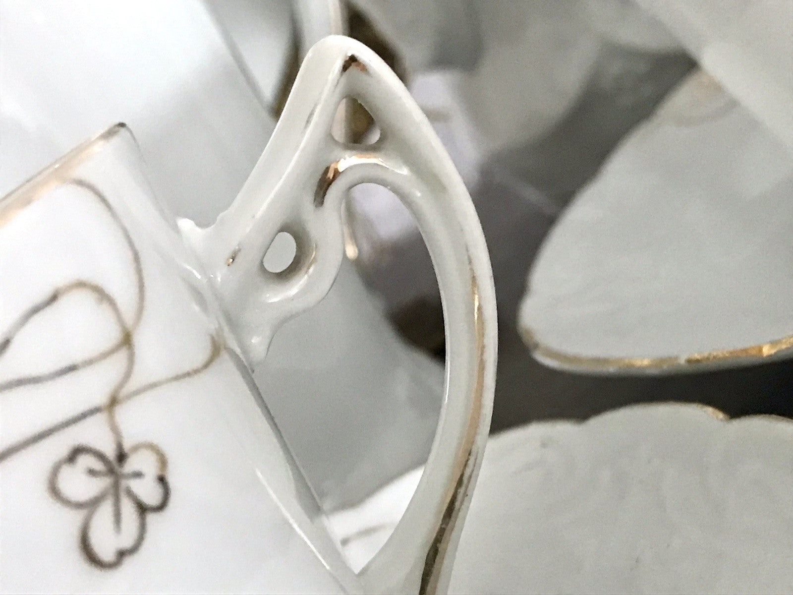 Antik reines Jugendstil Porzellan Kaffeeservice weiß gold 5 Pers. WOW!