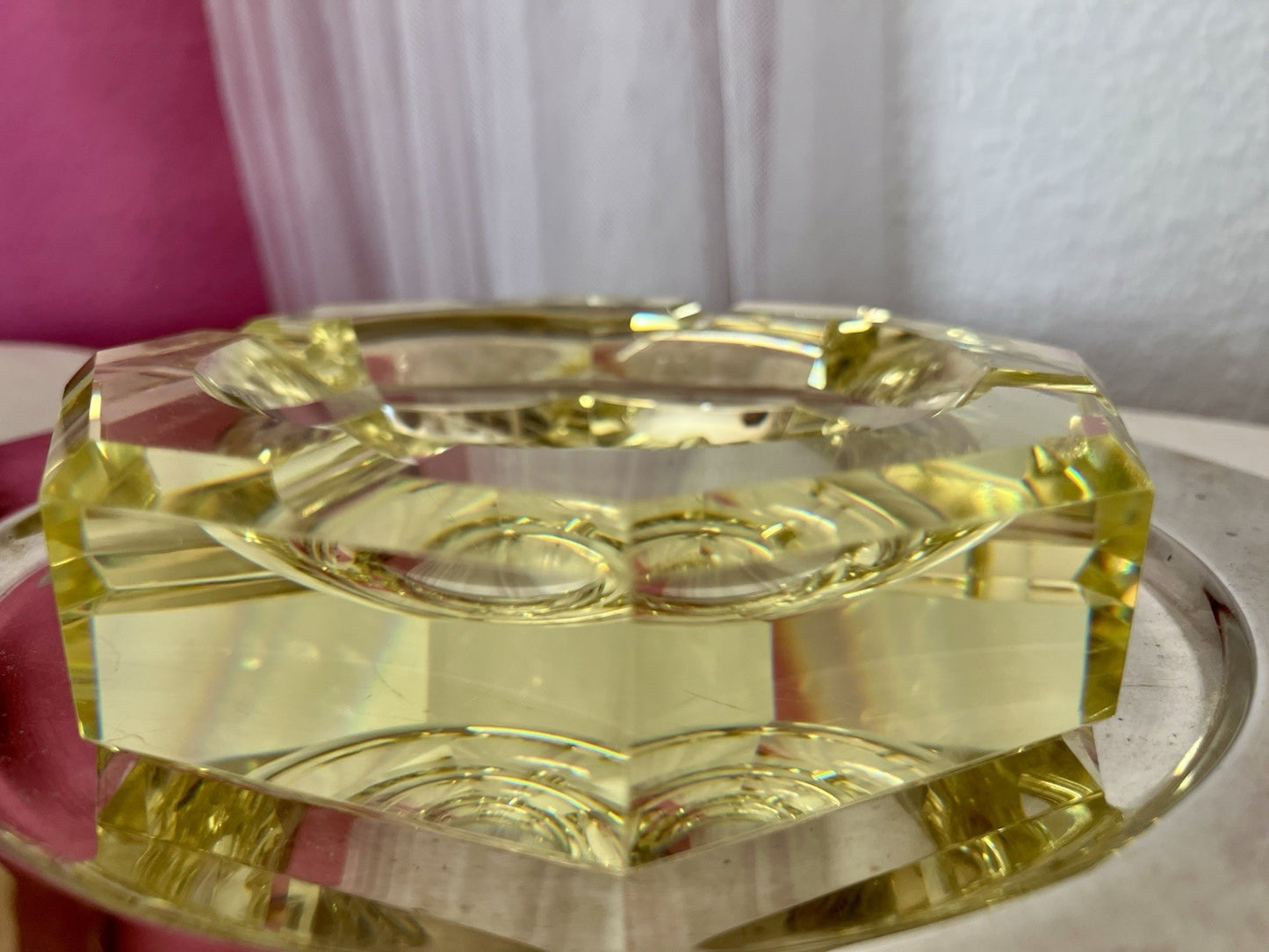 Antik? 3020g! Vintage Murano ? Aschenbecher Ascher Citrin gelb Kristallglas