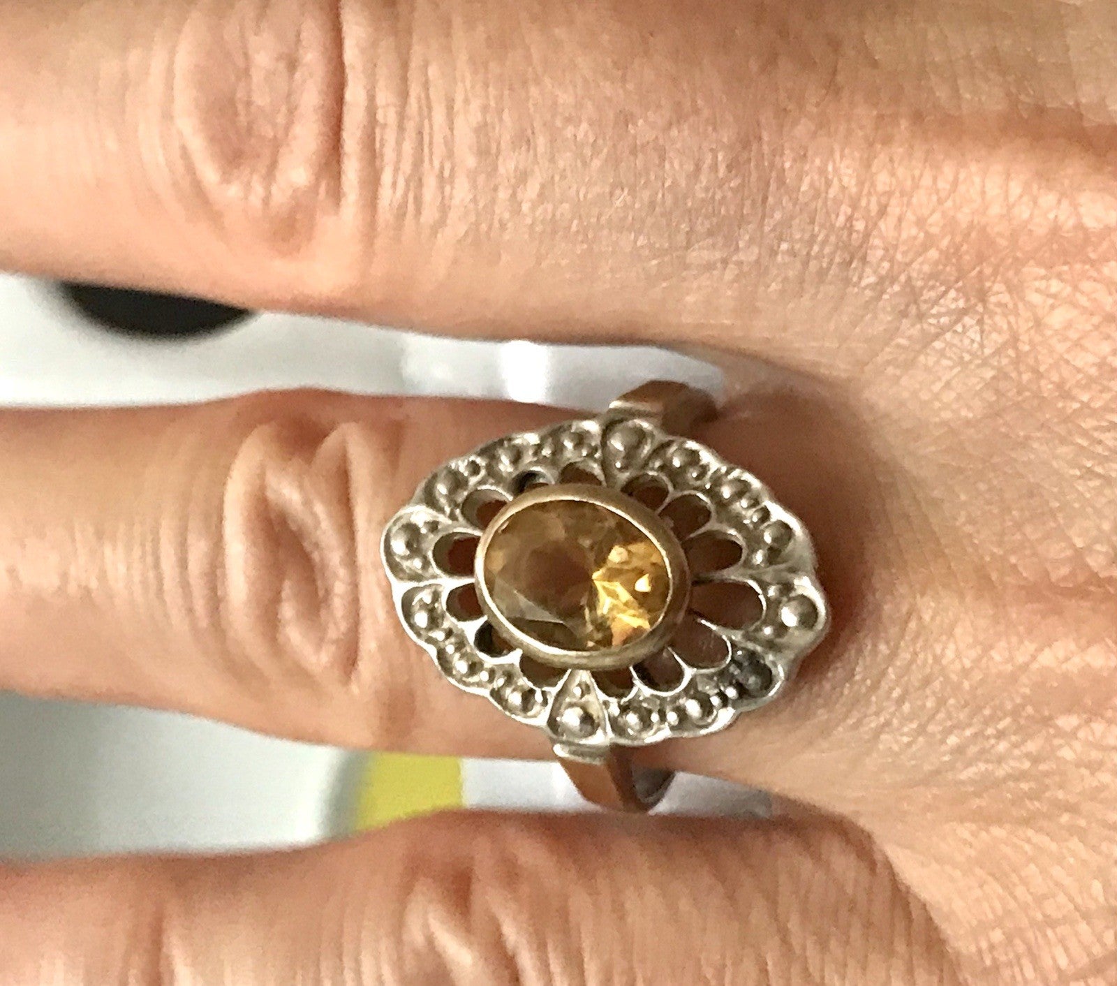 Antik Jugendstil Edel Damen Ring Citrin? Stein Silber 925~ Gr.60/61