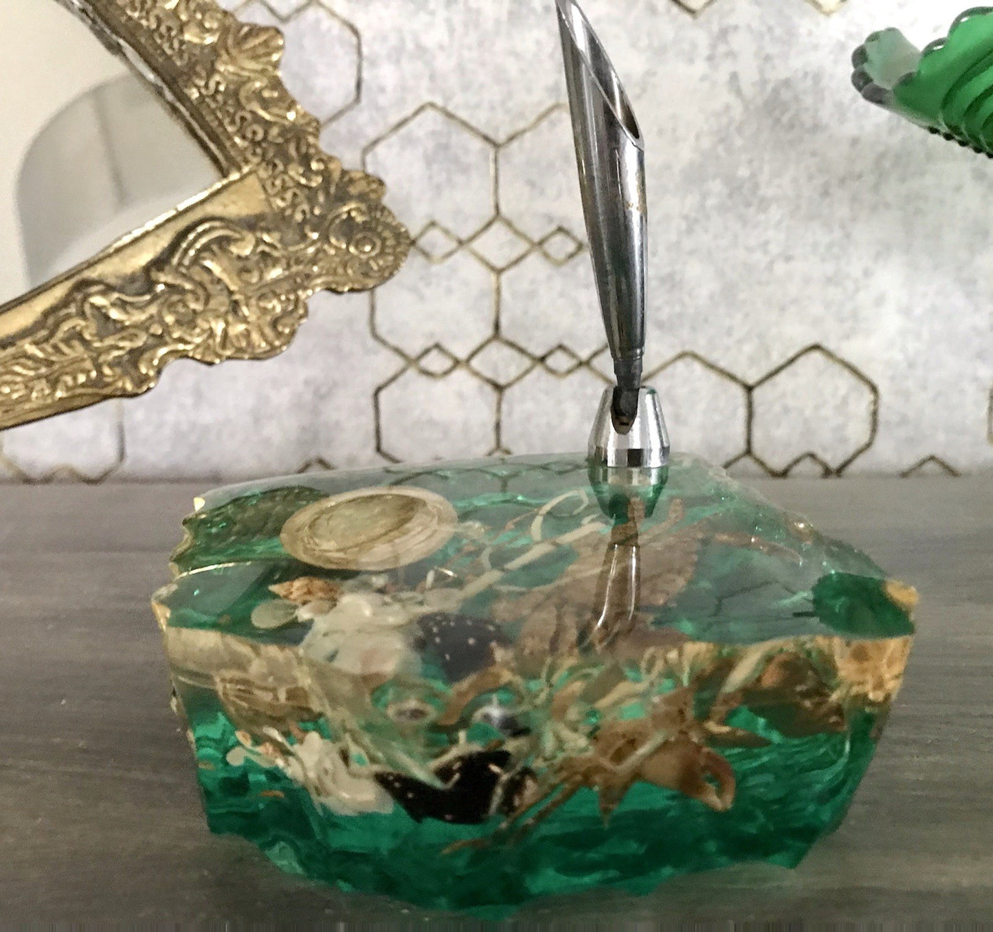 Vintage Mid Century String-Ära 60er Stifthalter Acryl Unterwasserwelt