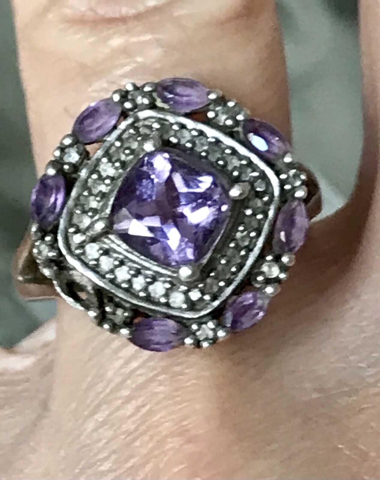 Antik Art Déco Edel DAMEN RING Silber 925 Amethyste Gr.57 58 18,1 18,5