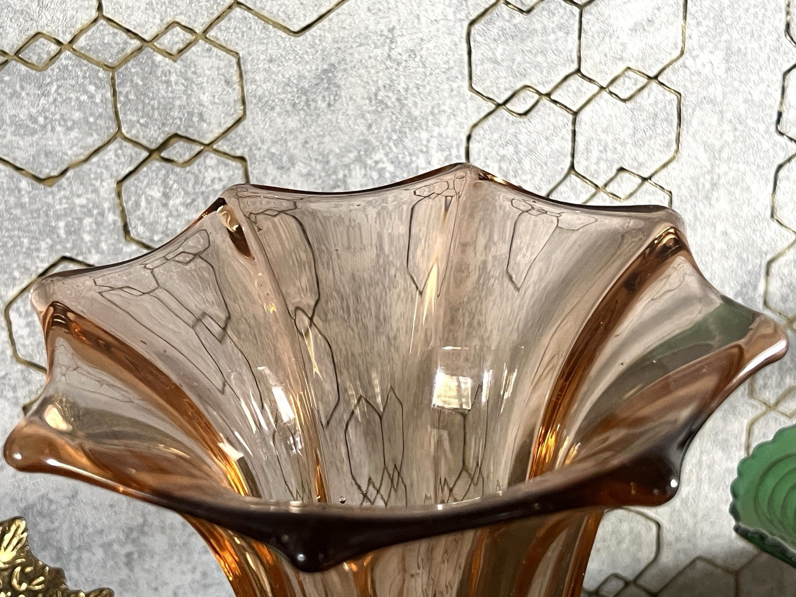 Antik Art Déco 1 GROẞ Vase Glasvase Pressglas Rosalin rosa  Glas