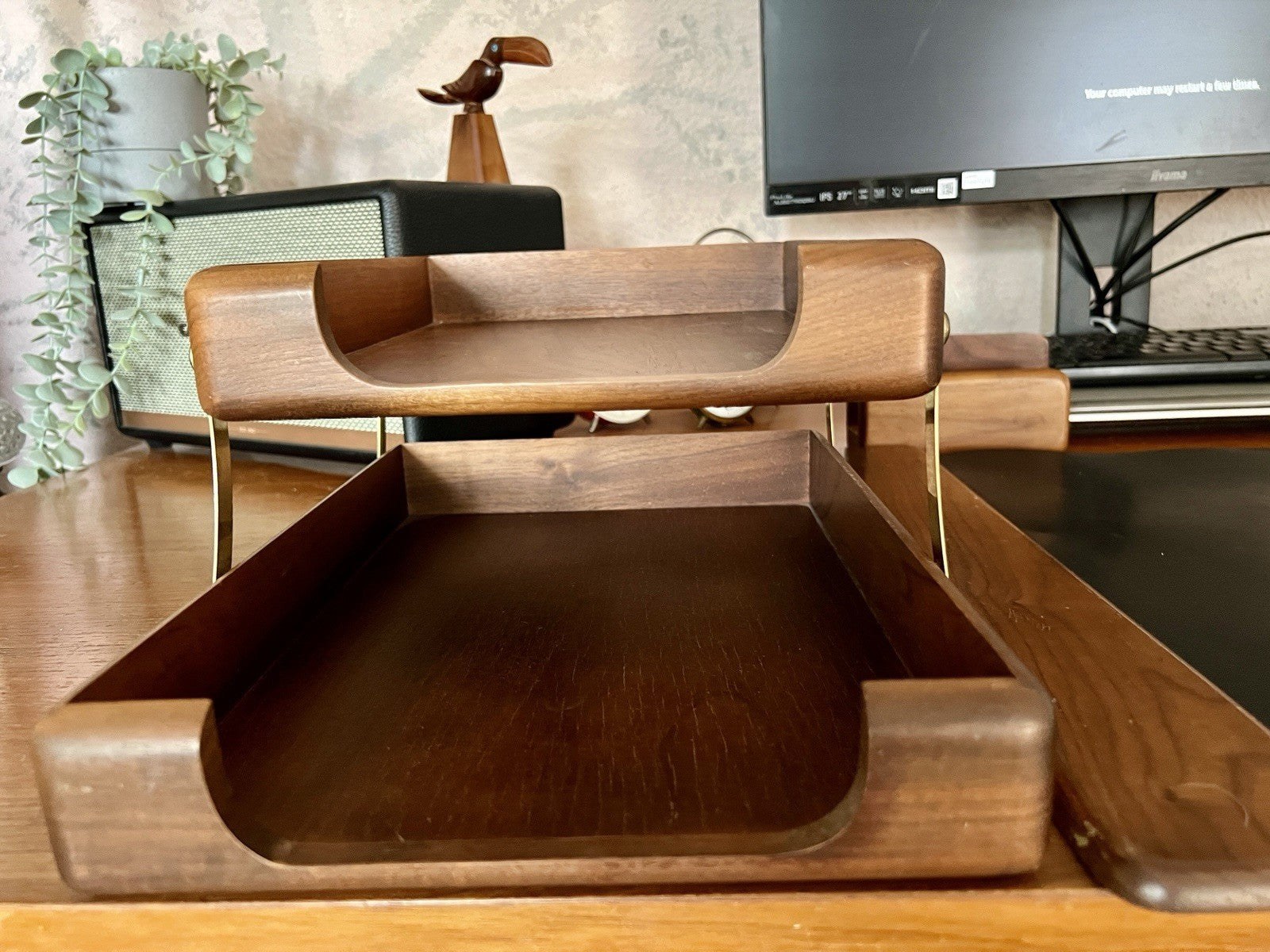 Vintage Schreibtisch Garnitur Organizer Holz Ablage Stifthalter Schreibauflage