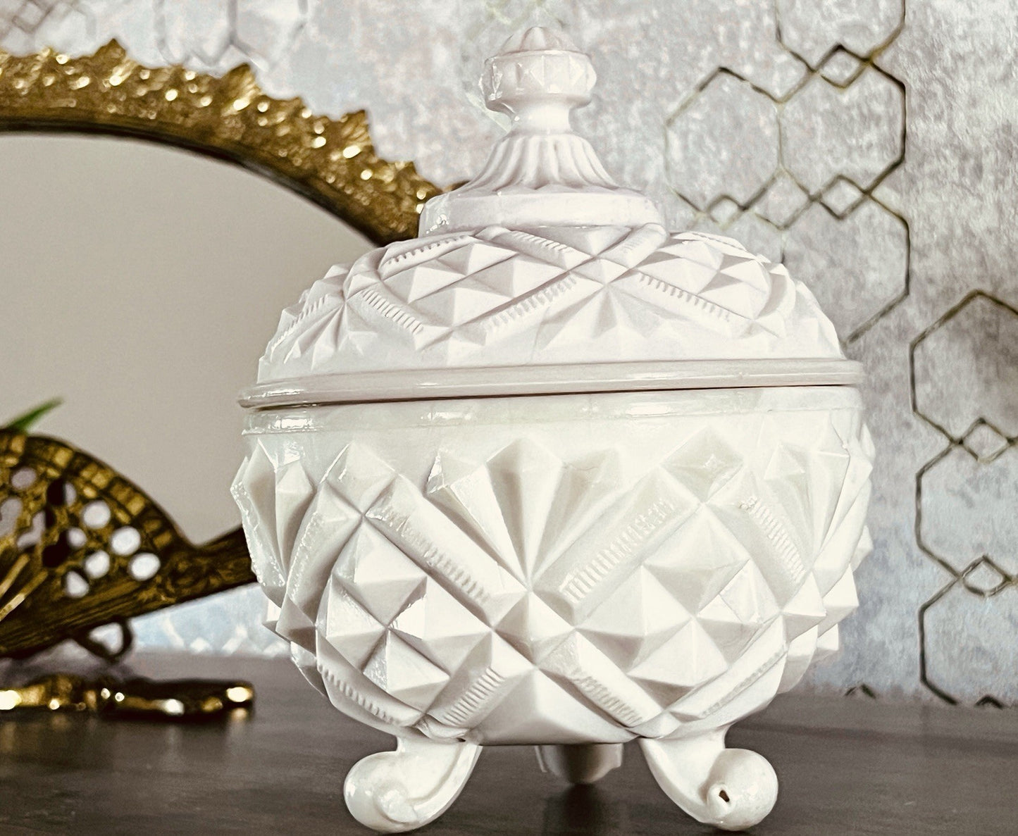 Antik Jugendstil Glasdose Dose Opalglas Deckeldose Pressglas SCHÖN Opalin