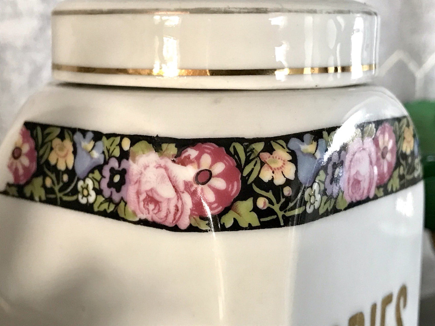 Antik Porzellan Dose Vorratsgefäß Vorratsdose Gries Blumenborte Art Déco