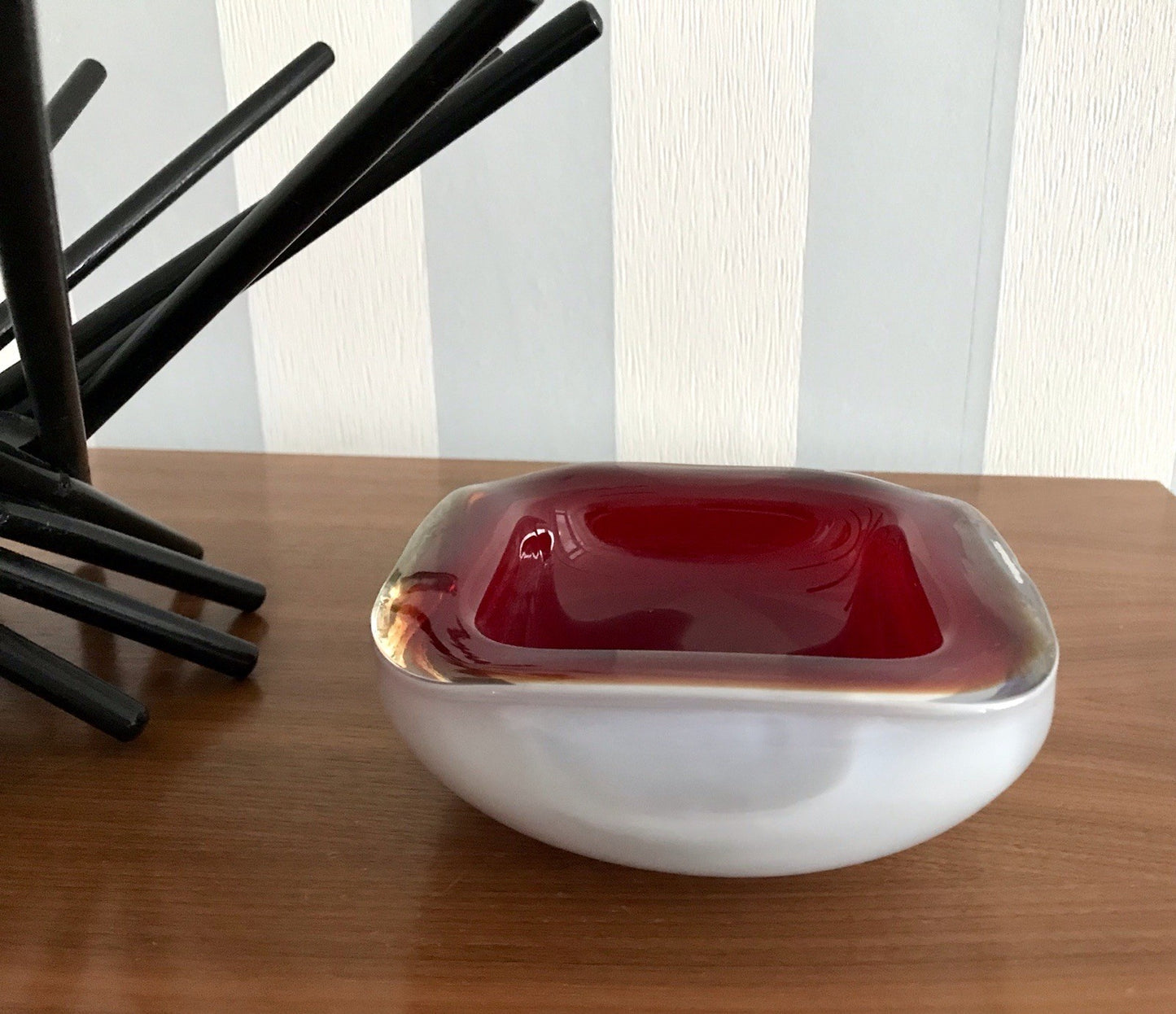 Vintage 60er Murano Glas Schale Barovier? Rot weiß gelb edel