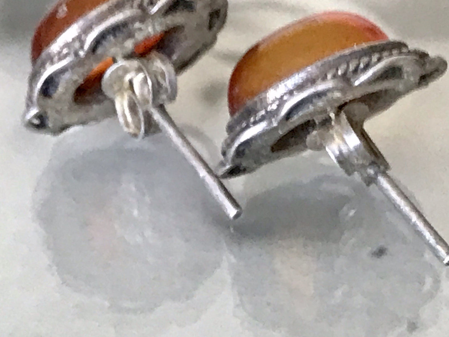 Vintage Ohrringe Ohrstecker DAMEN 925  Silber Bernstein Echtsilber Sterligsilber