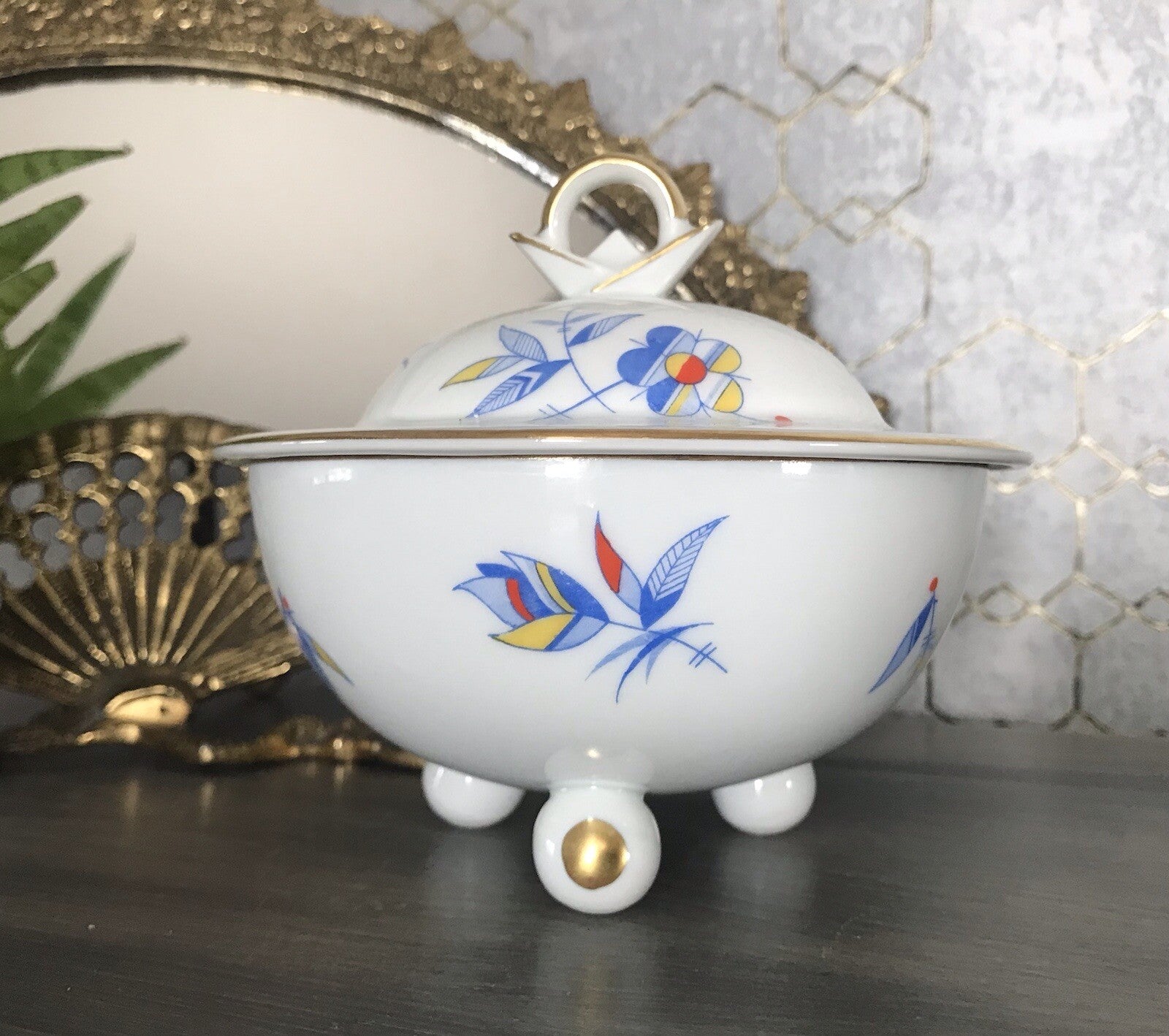Antik Art Déco Porzellan Dose Deckeldose Schatulle Bonboniere Ullersricht Weiden