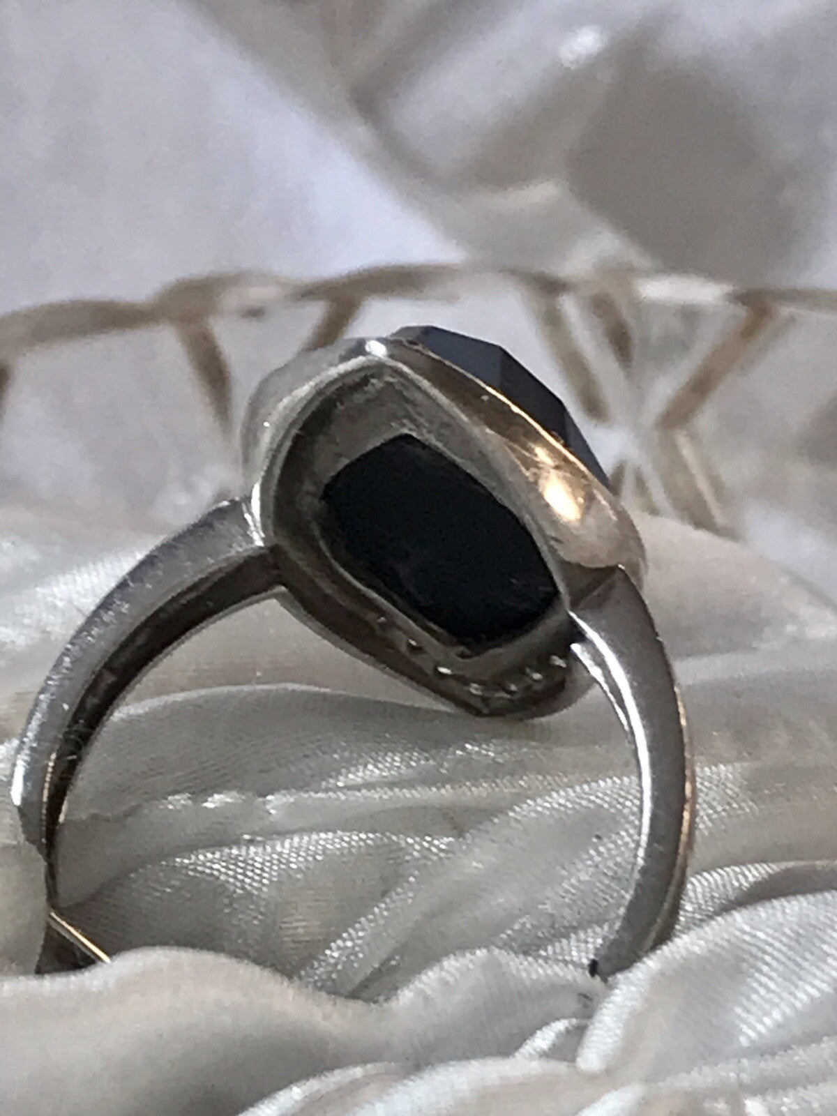 Vintage Onyx? & farblose Steine DAMEN RING Silber 925 Gr.57 58 Schiffchen