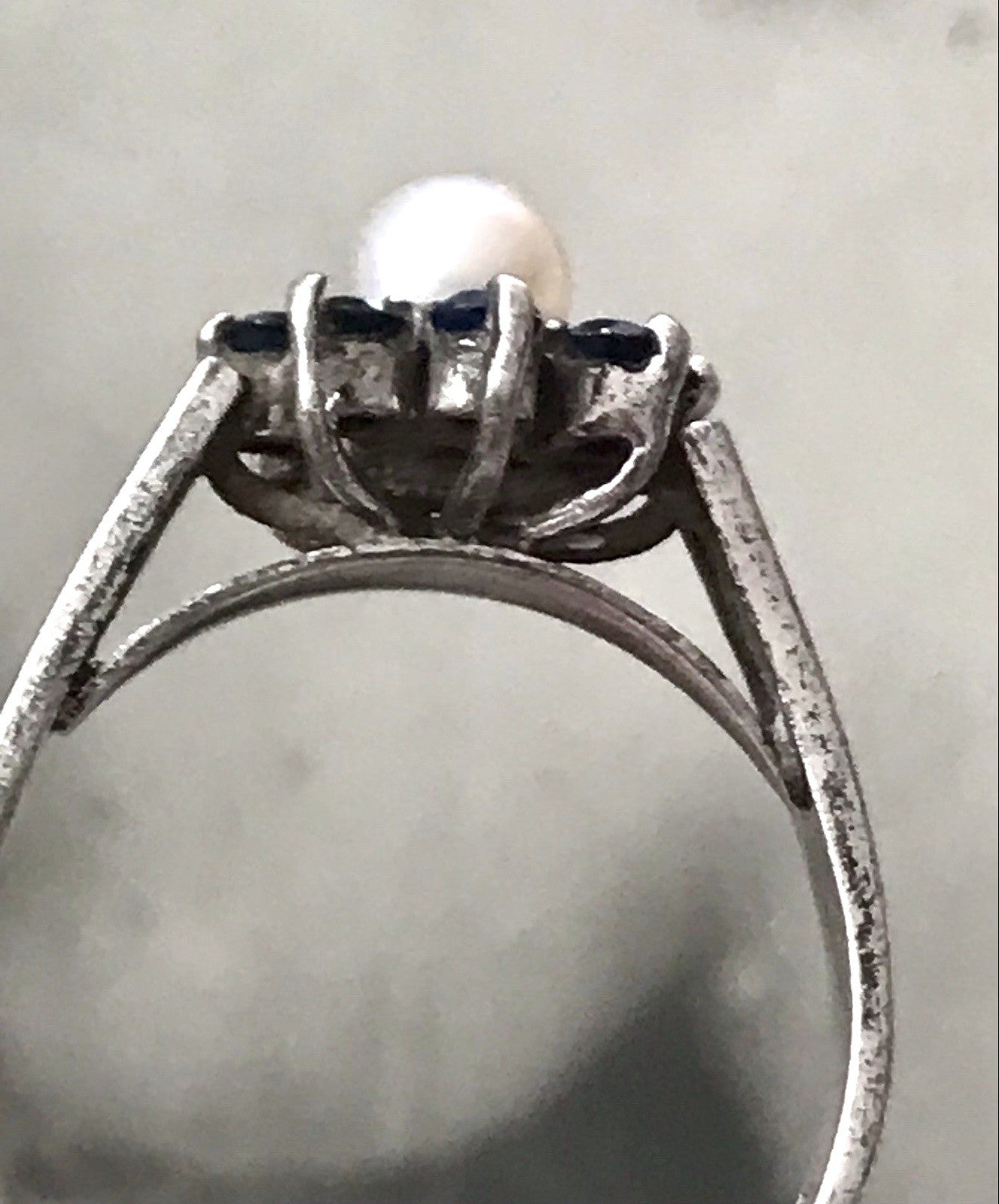 Antik? Vintage Art Déco Damen Ring Perle Spinell ? Saphir? Silber 925 Gr.57 18,1