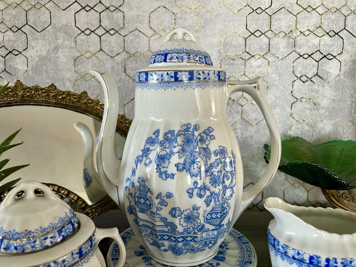 Edel Antik Jugendstil Sorau Margaret Porzellan Kaffeeservice Kernstück 4 Teile