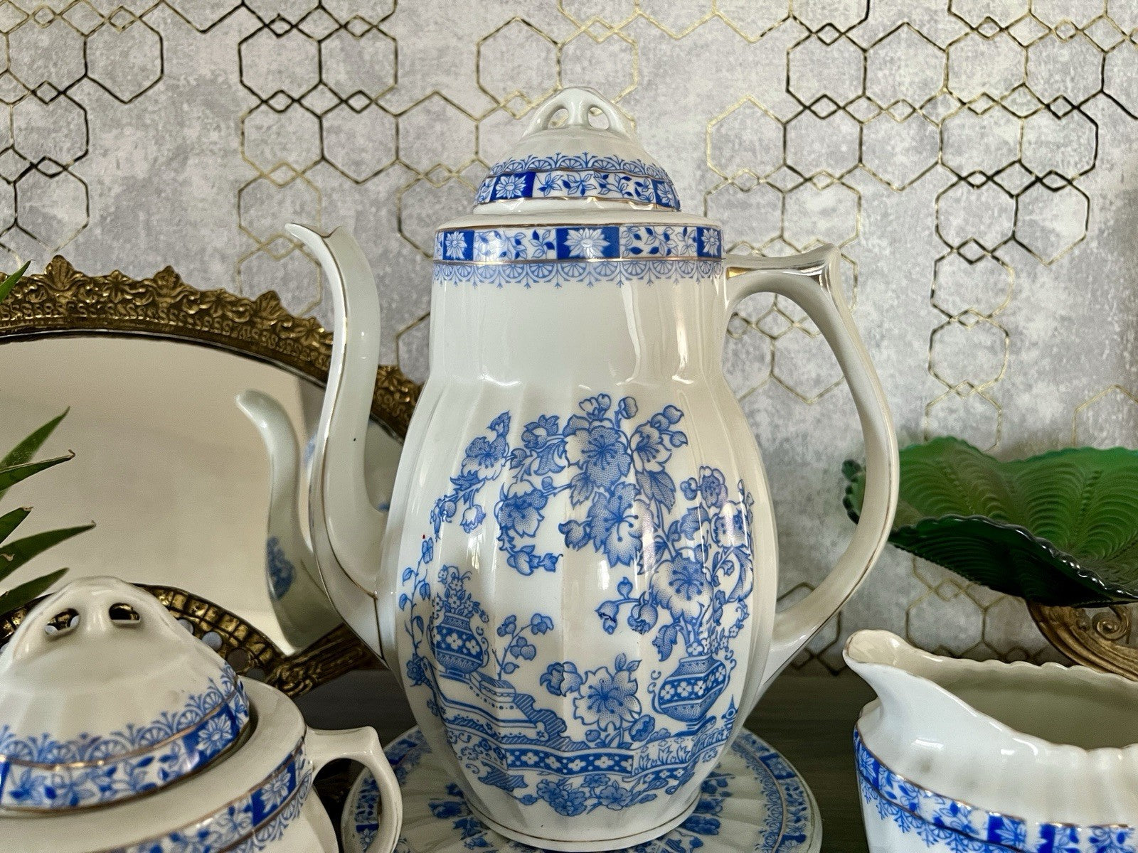 Edel Antik Jugendstil Sorau Margaret Porzellan Kaffeeservice Kernstück 4 Teile