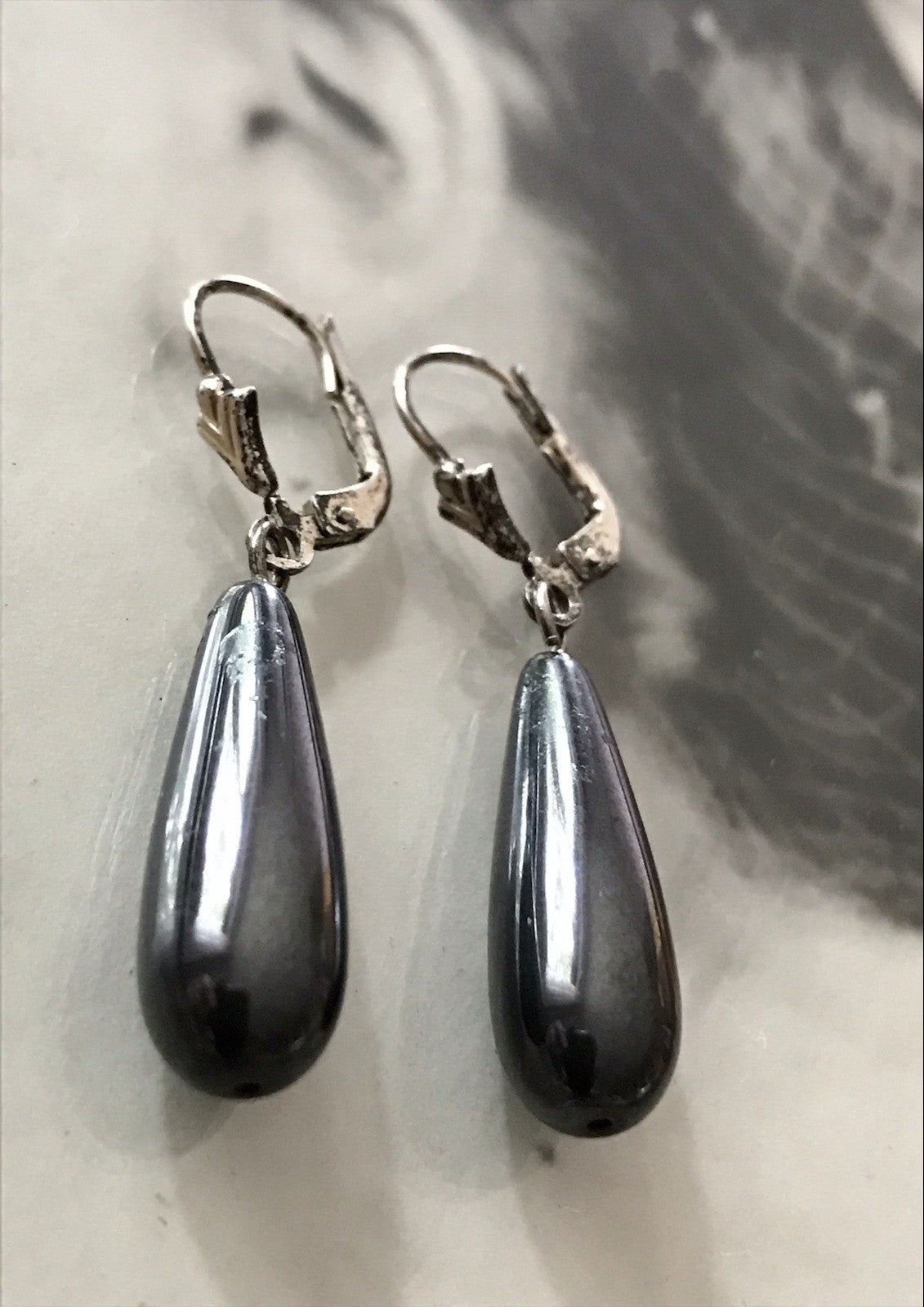 Antik Vintage Ohrhänger Ohrringe Hämatit Pampel DAMEN Silber 925