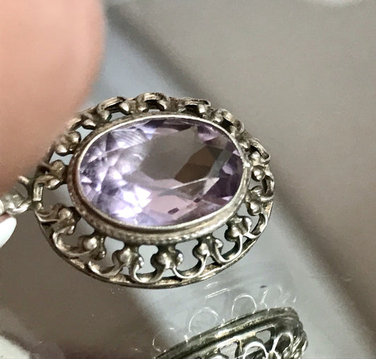 Antik Art Déco Edel Anhänger Kettenanhänger Silber 835 Lila Stein Amethyst?