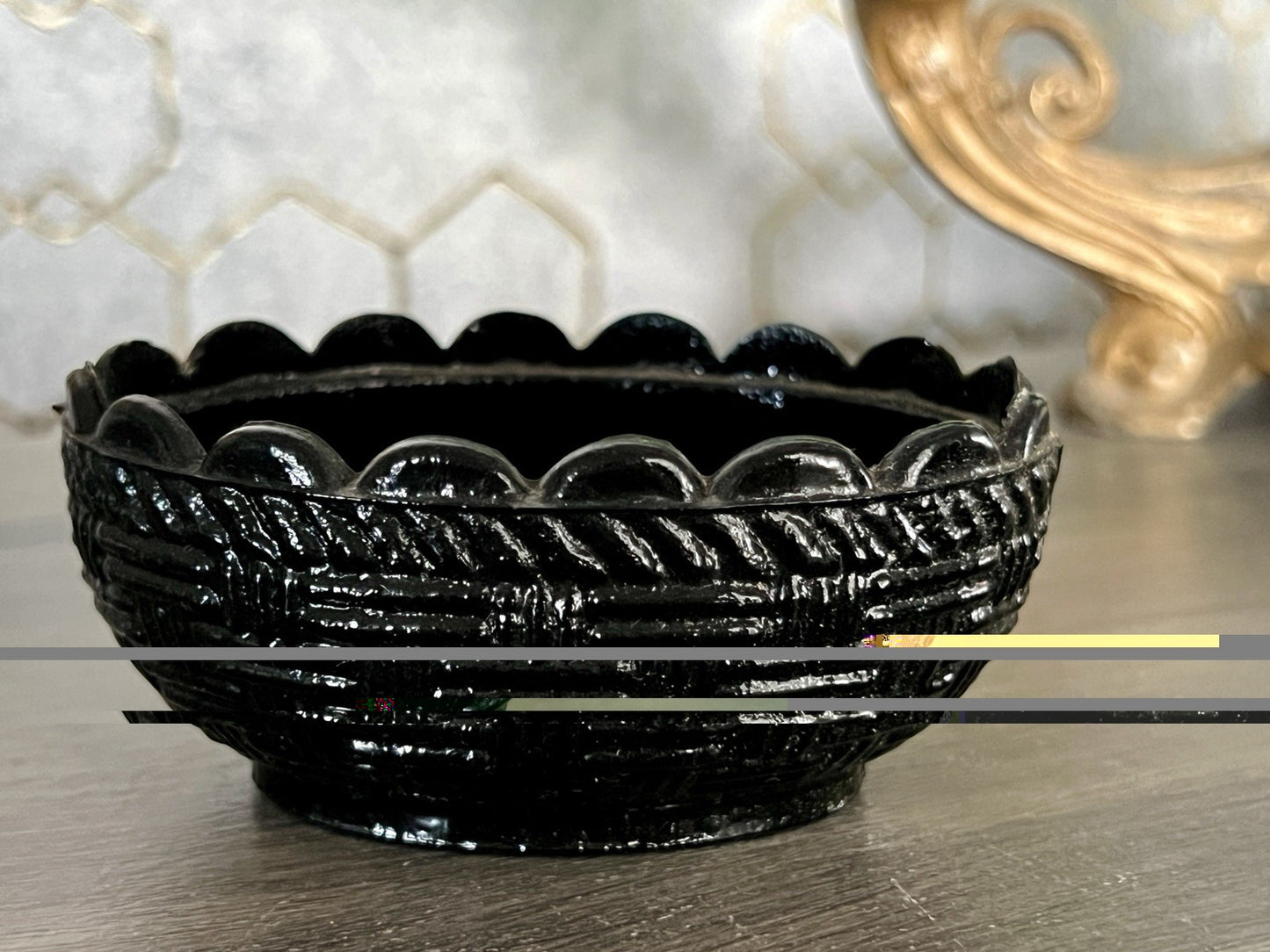Antik Jugendstil Art Deco Glasdose Dose Deckeldose Pressglas Henne schwarz