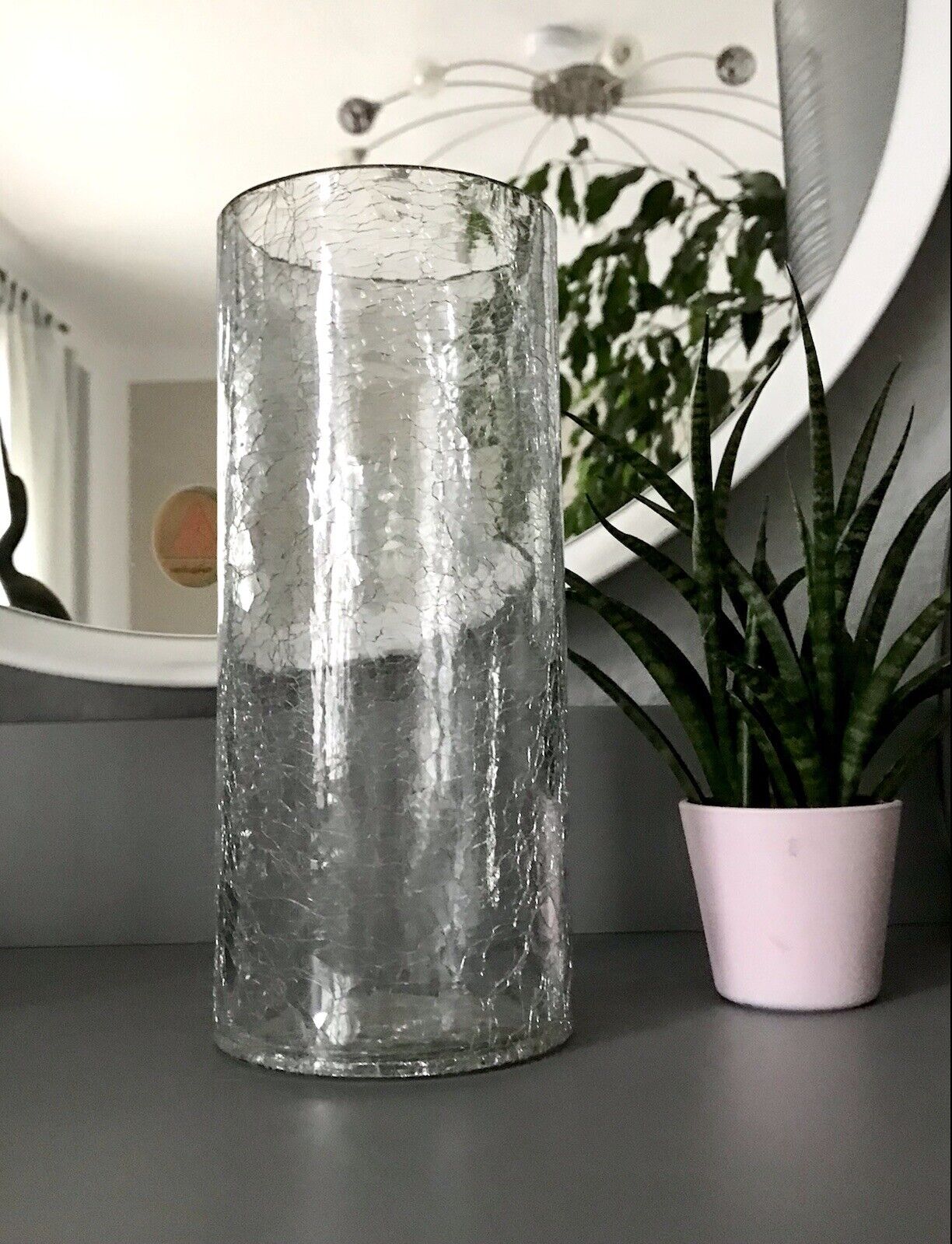 Vintage Kristallglas Kunstglas Craquelée Vase Glasvase zylindrisch groß