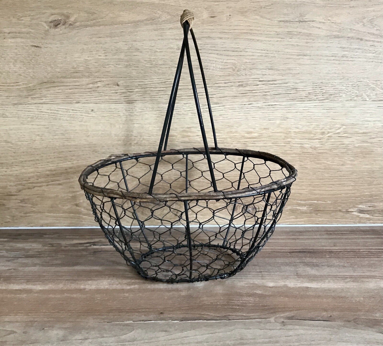 Alt Vintage 60er Korb Metallkorb  Weide schwarz&braun