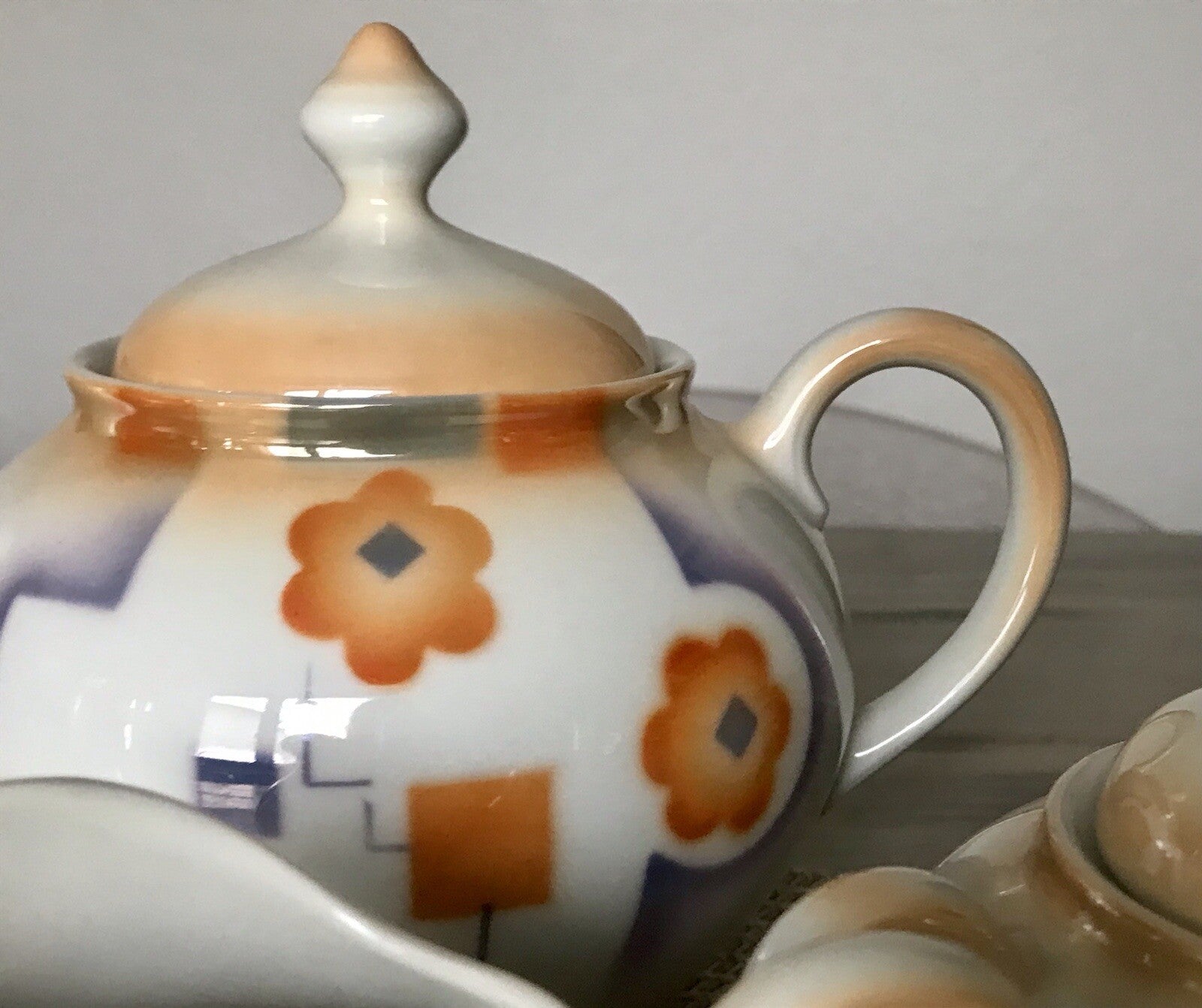 Antik Art Déco Porzellan Kaffeeservice Spritzdekor Moccaservice