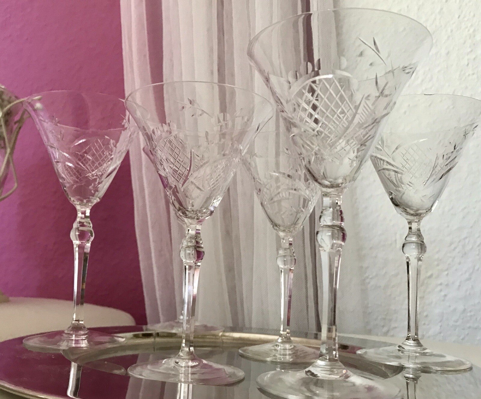 Antik Edel Art Déco 6x Weingläser Gläser Schliffdekor