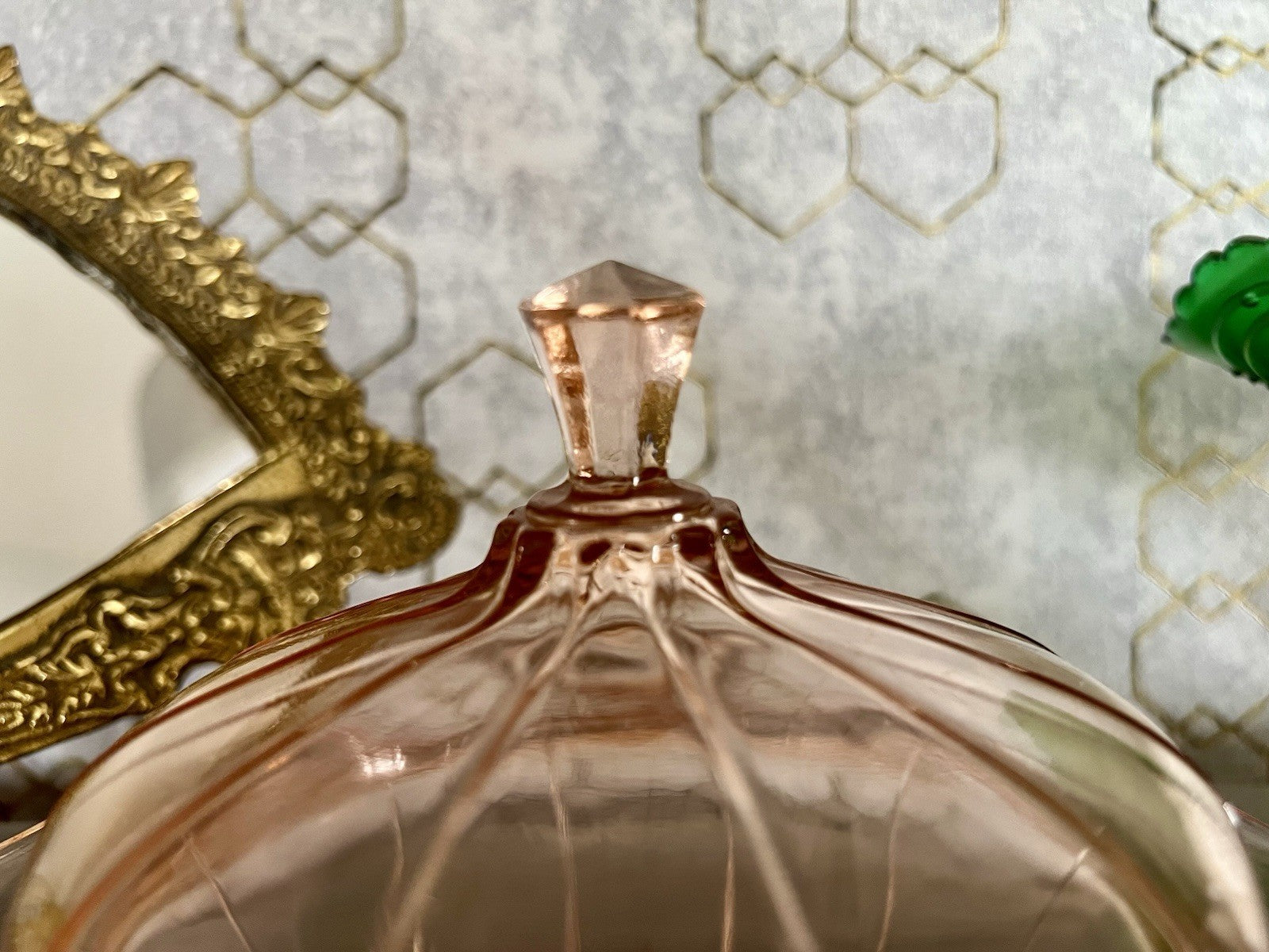 Antik Art Déco Dose Deckeldose Rosalin Rosa Pressglas