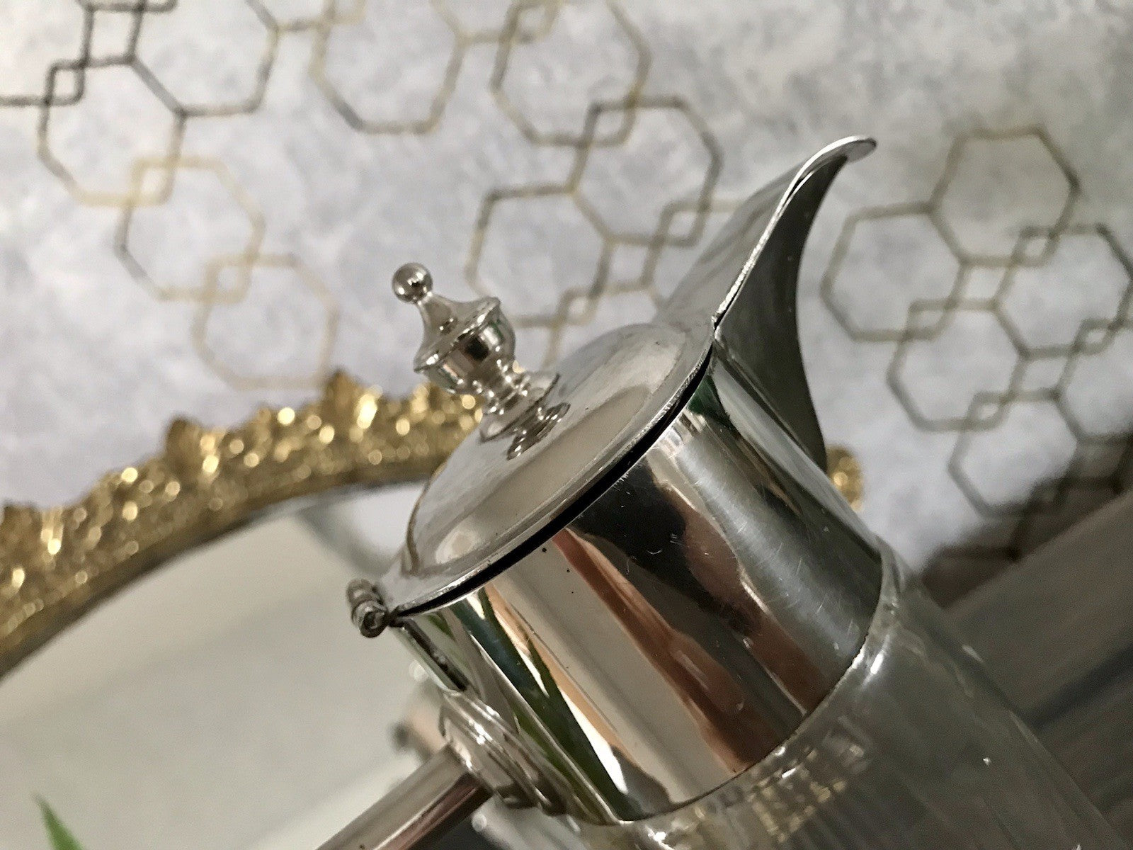 Antik Karaffe Dekanter Metallmontur versilbert? Kristallglas Schliff Edel!