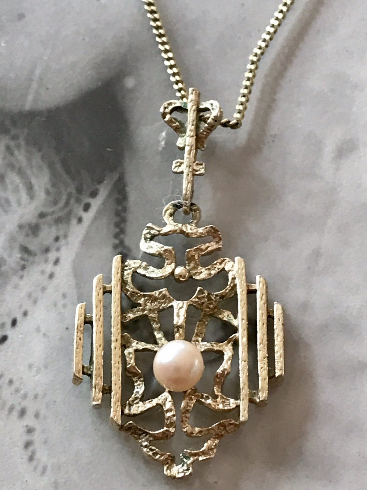 Vintage Designer Anhänger Perle Amerik. Doublè vergoldet Brutalismus MCM TeKa