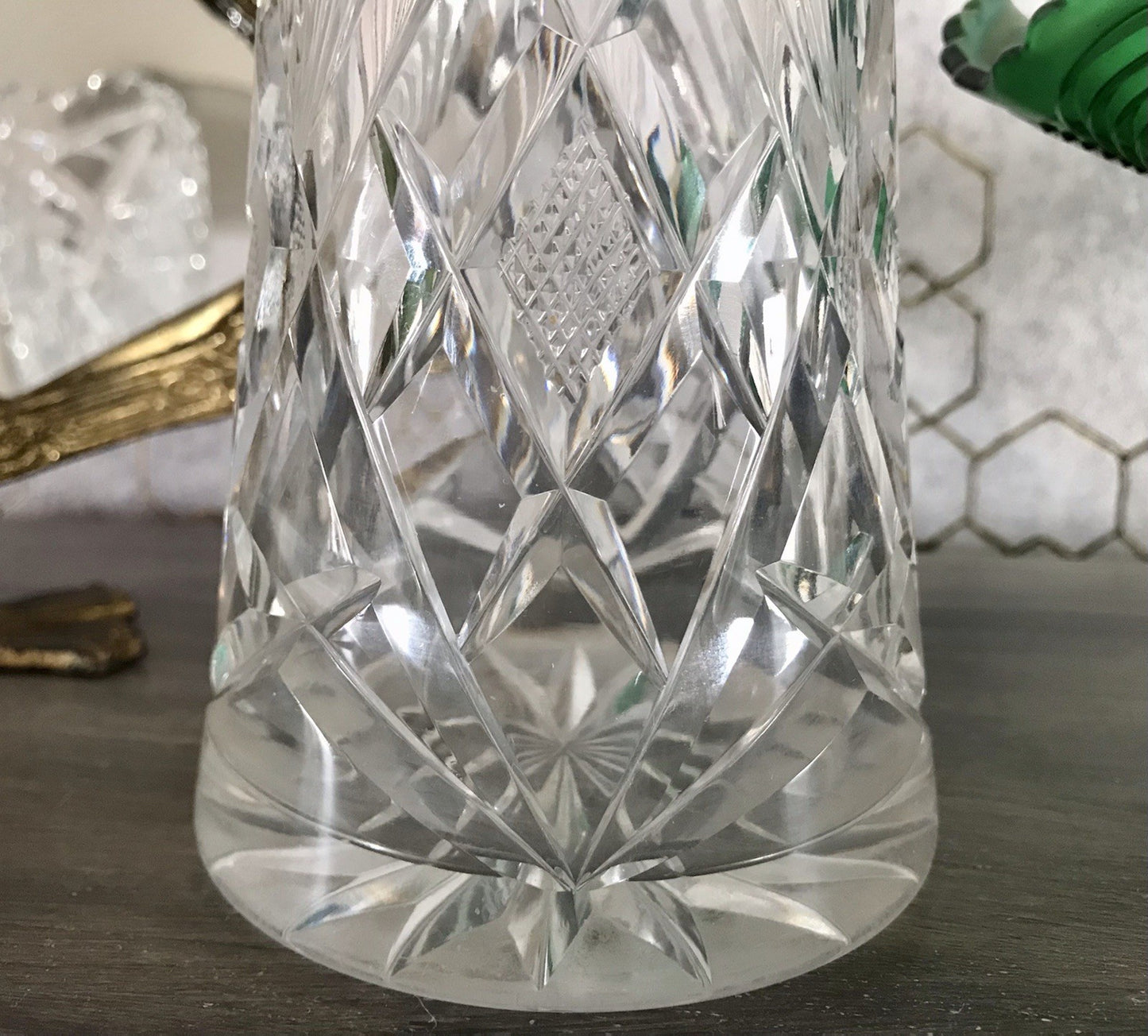 Alt Vintage Vase Glasvase Kristallglas Bleikristall geschliffen in Art Déco Stil